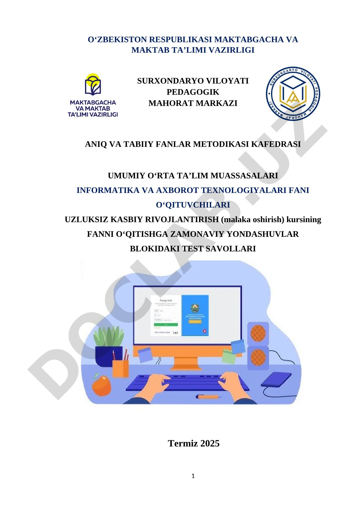 Informatika va axborot texnologiyalari fanini o‘qitishning nazariy va amaliy asoslari