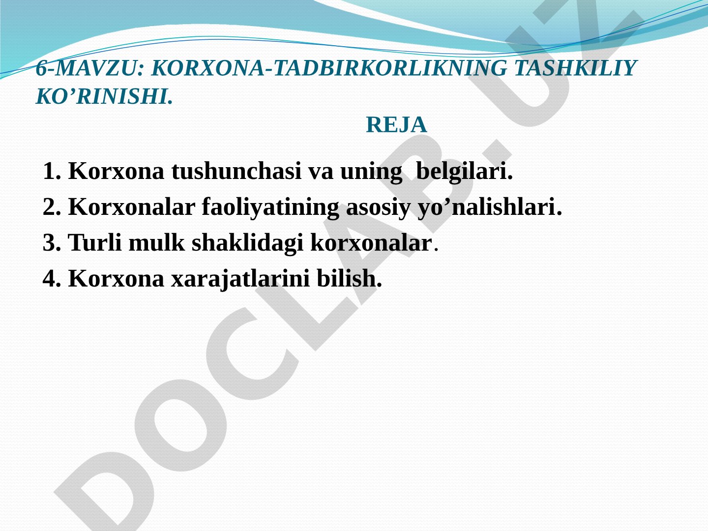 KORXONA-TADBIRKORLIKNING TASHKILIY KO’RINISHI