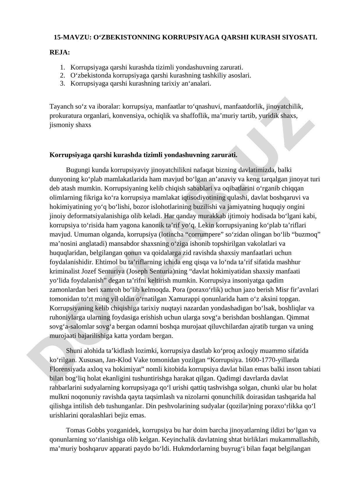 OʻZBEKISTONNING KORRUPSIYAGA QARSHI KURASH SIYOSATI