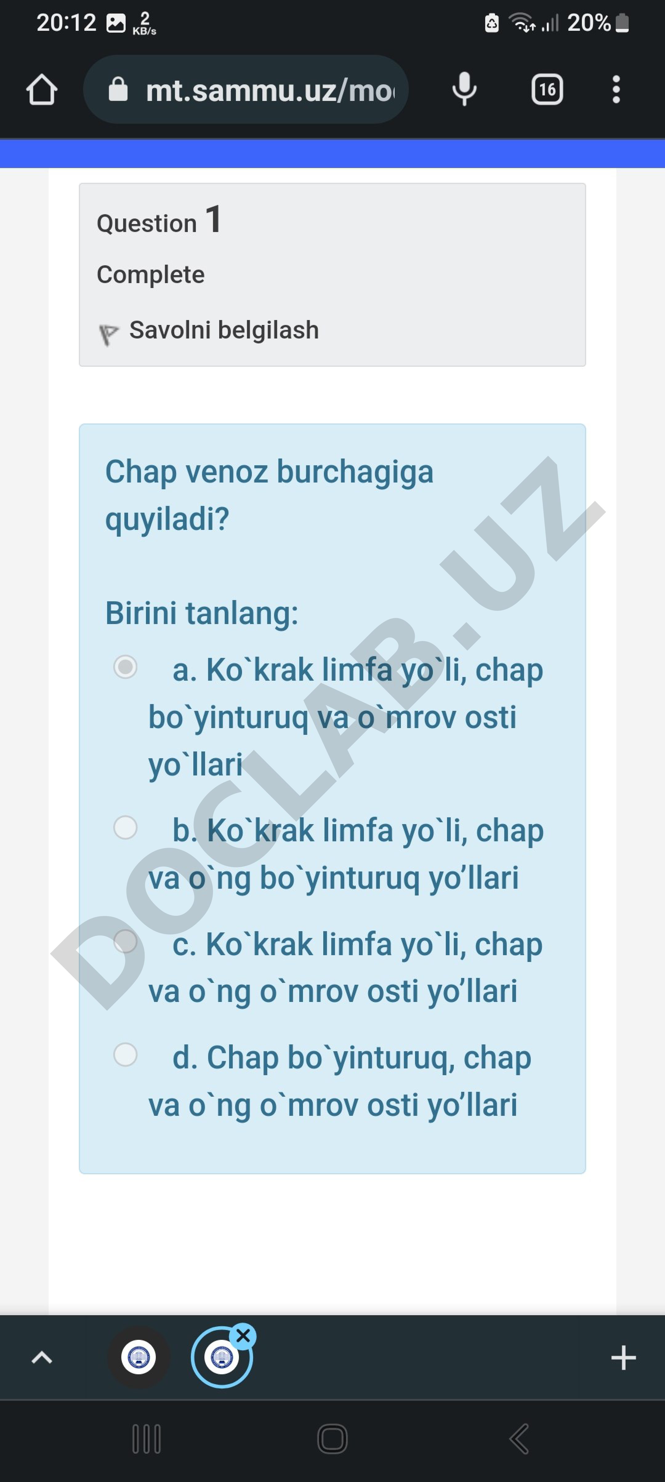 Chap venoz burchagiga quyiladi