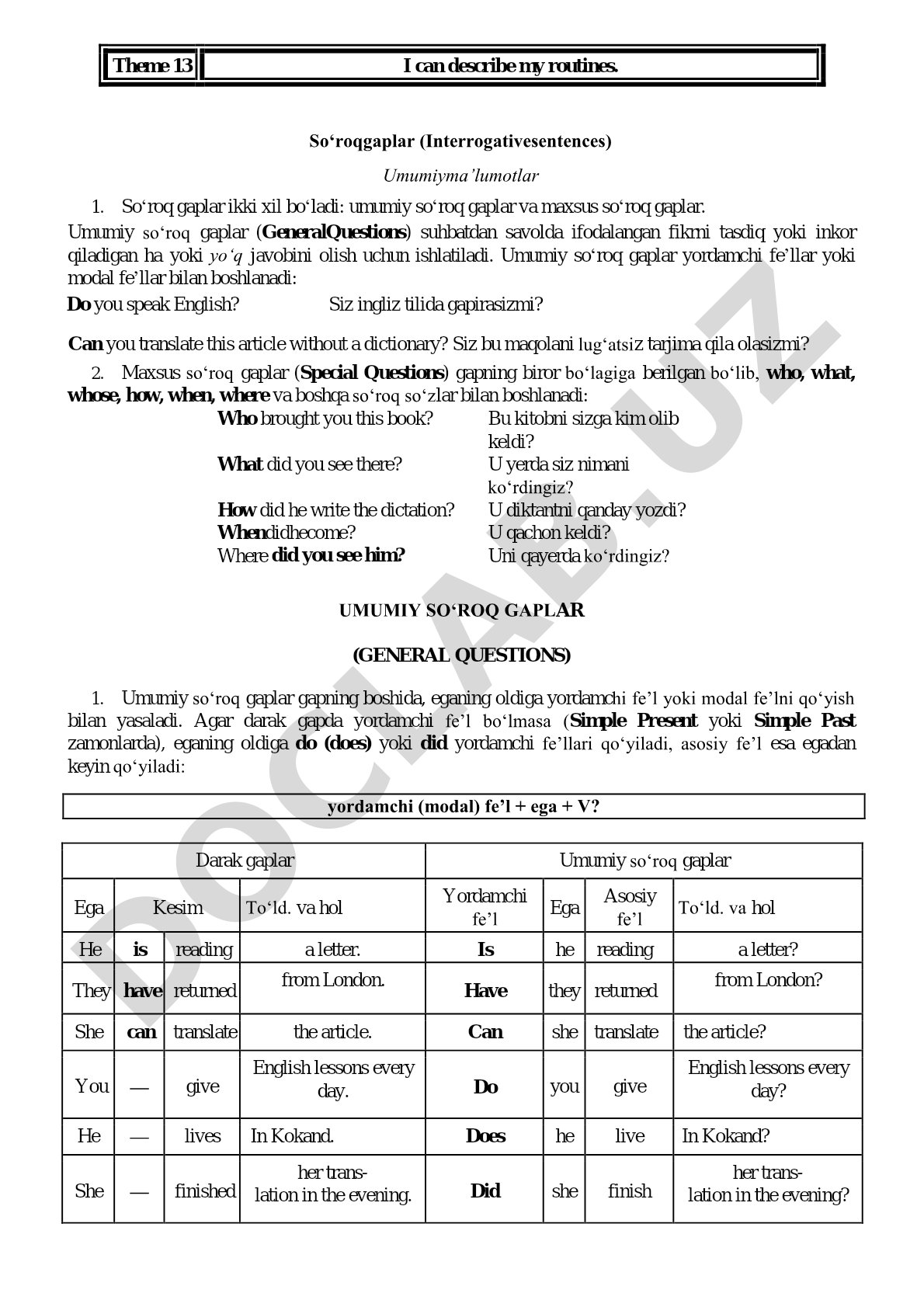 So‘roq gaplar (Interrogative sentences)