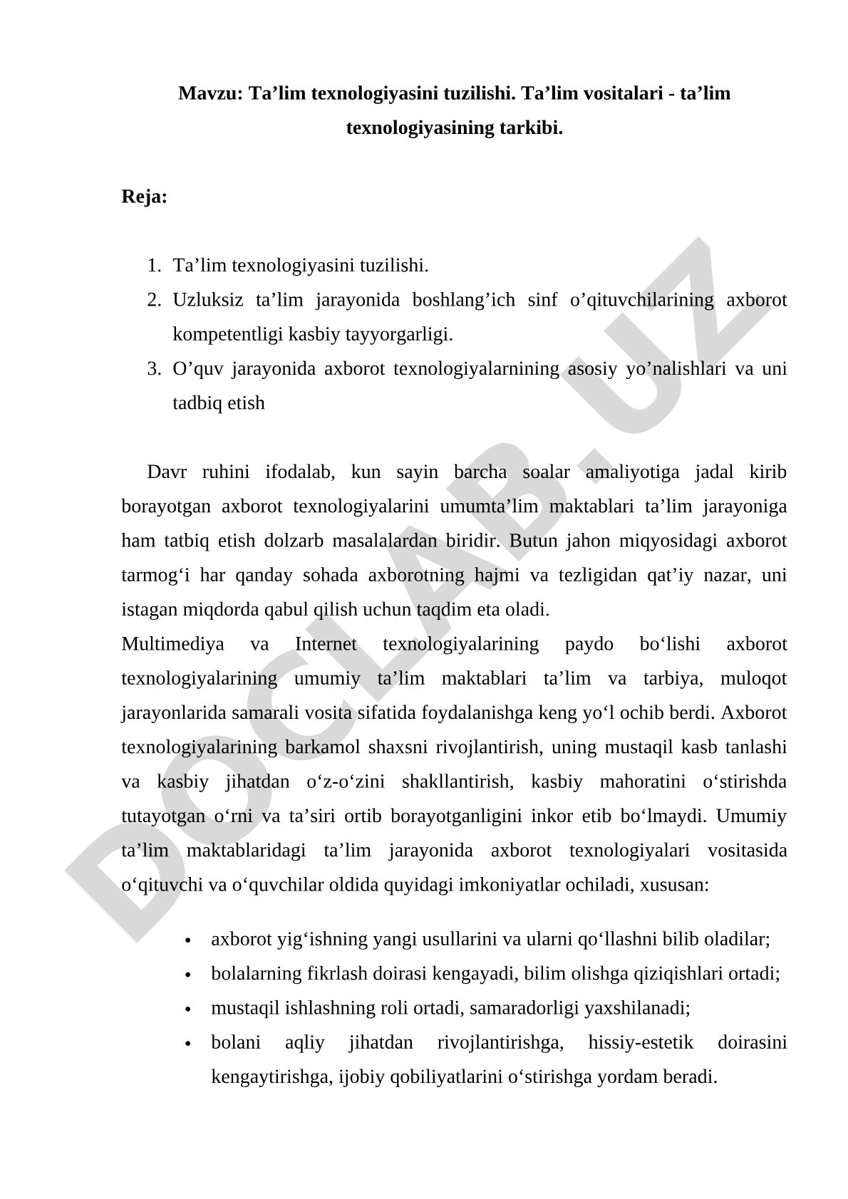 Ta’lim texnologiyasini tuzilishi. Ta’lim vositalari - ta’lim texnologiyasining tarkibi