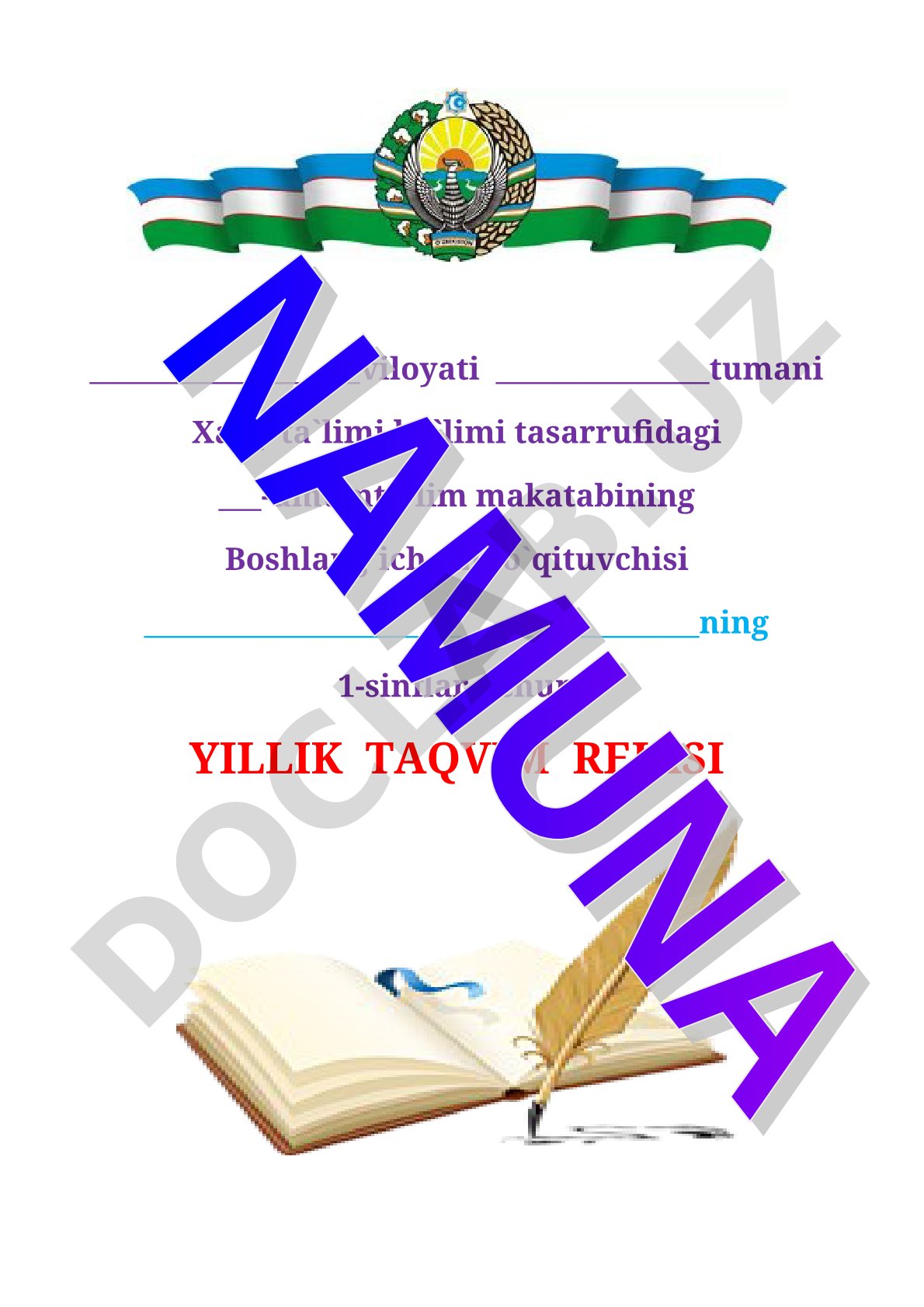 1-sinflar uchun ona tili fanidan yillik taqvim rejasi