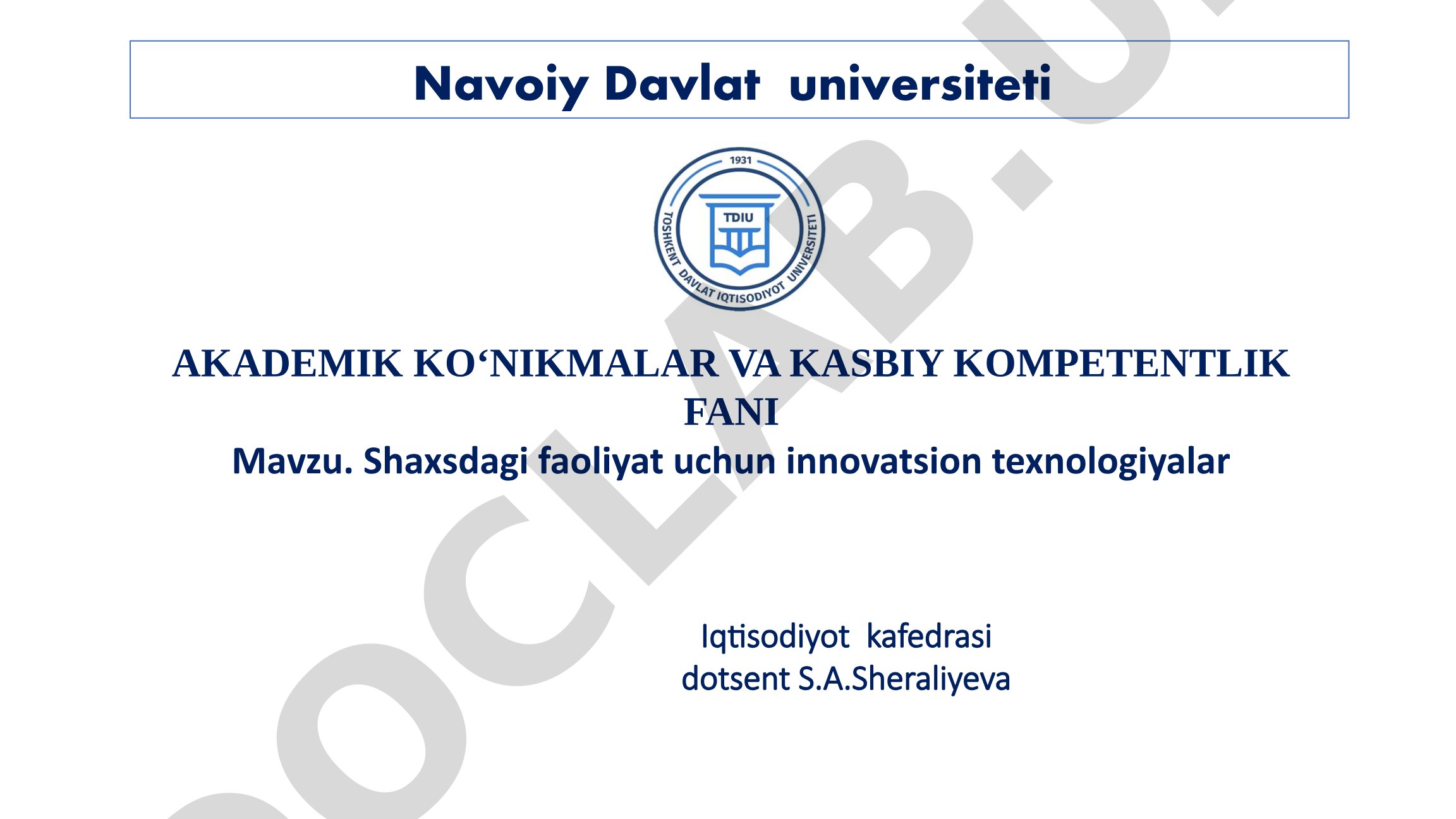 Shaxsdagi faoliyat uchun innovatsion texnologiyalar