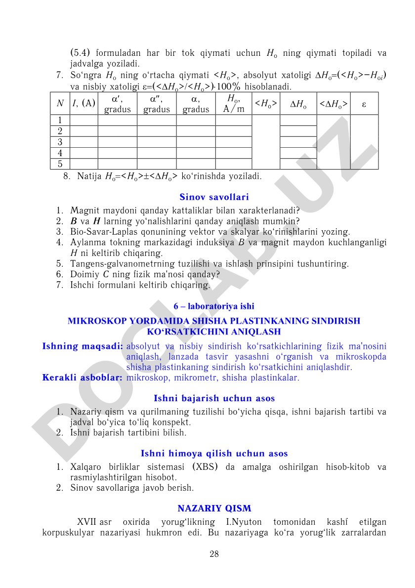 Mikroskop yordamida shisha plastinkaning sindirish ko'rsatkichini aniqlash