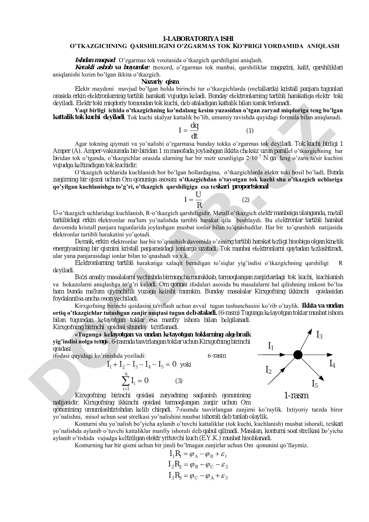 O'tkazgichning qarshiligini o'zgarmas tok ko'prigi yordamida aniqlash