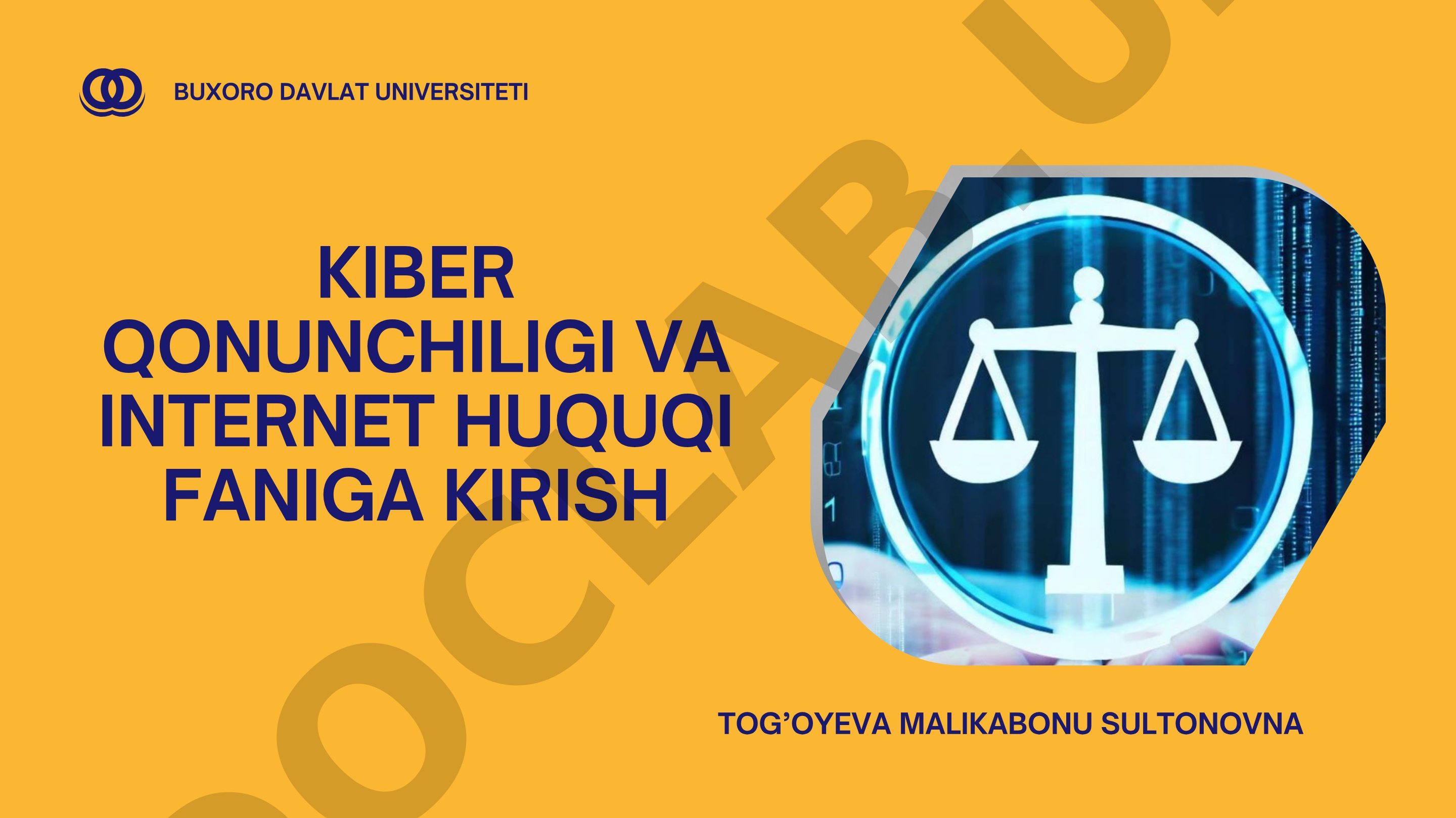 Kiber qonunchiligi va internet huquqi faniga kirish