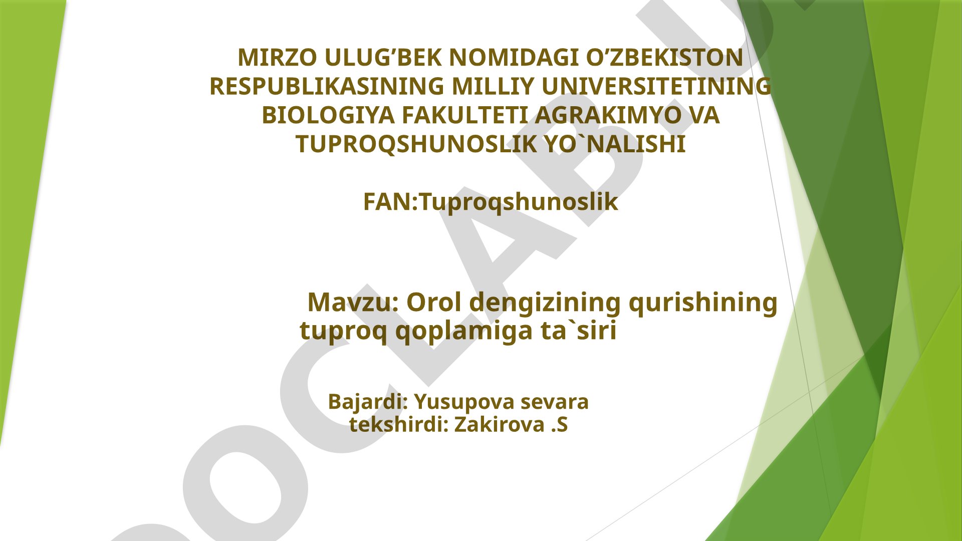 Orol dengizining qurishining tuproq qoplamiga ta'siri