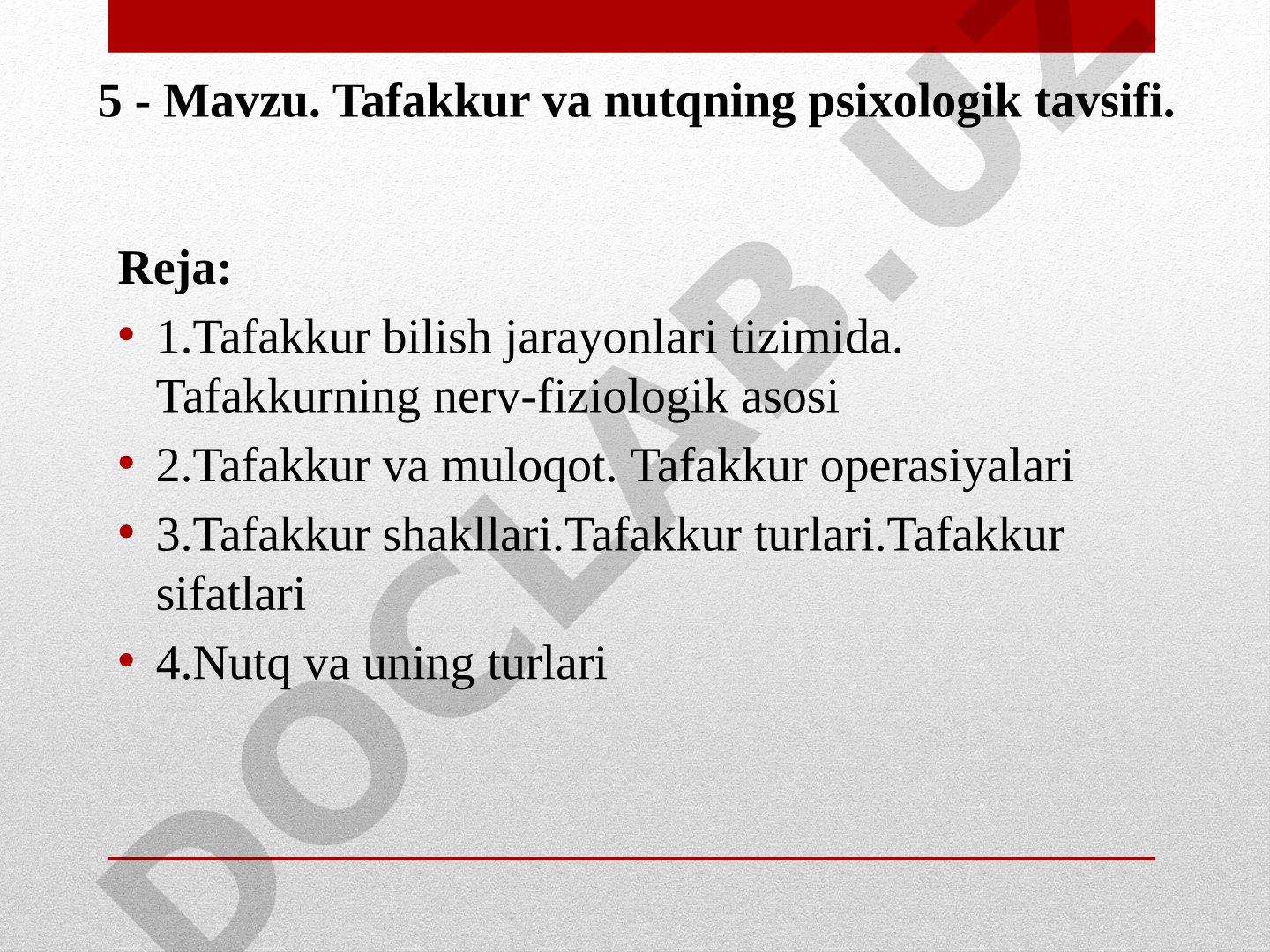 Tafakkur va nutqning psixologik tavsifi