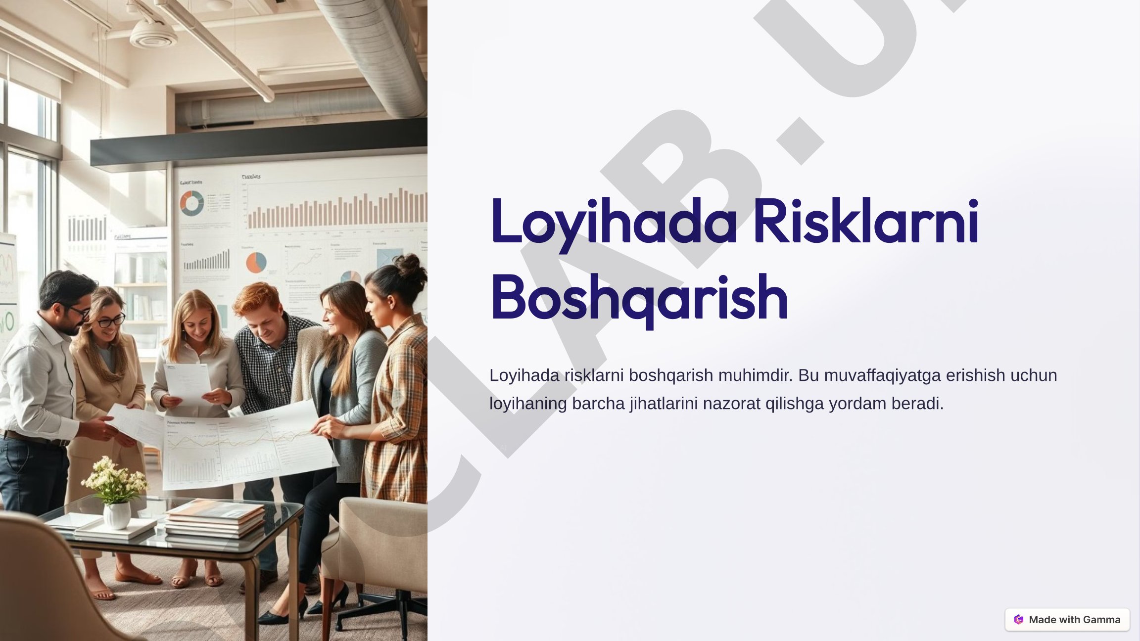 Loyihada risklarni boshqarish, ularning turlari va ahamiyati haqida taqdimot