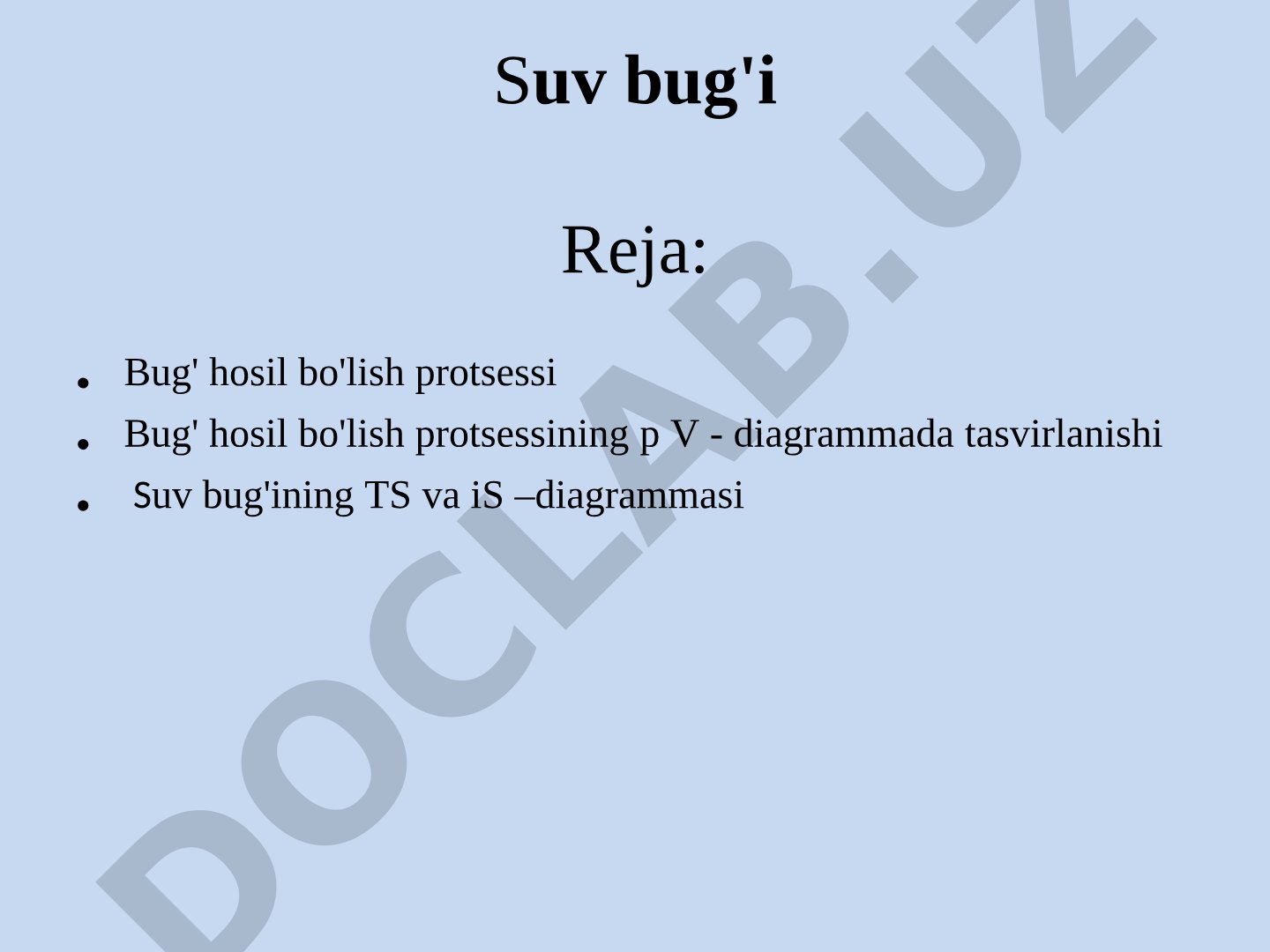 Moddaning suyuq holatdan gaz holatiga o'tishi bug'lanish deyiladi