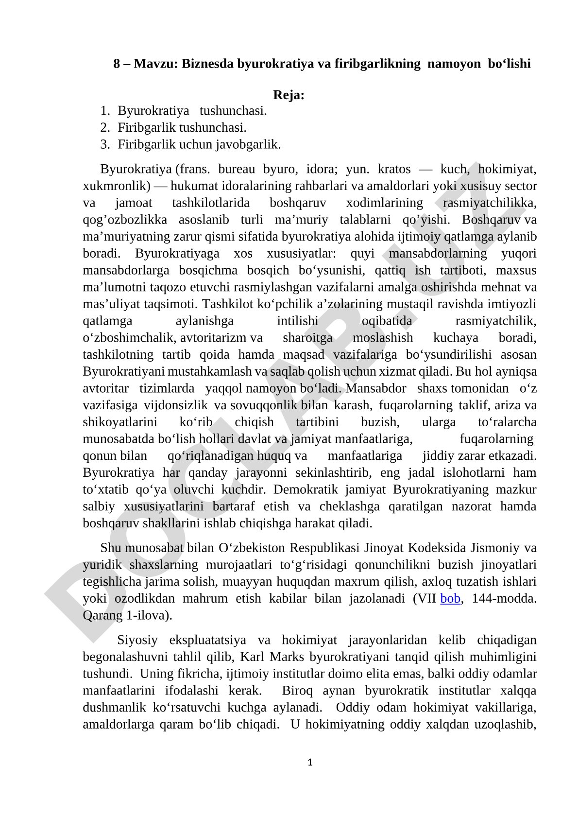 Biznesda byurokratiya va firibgarlikning namoyon bo‘lishi