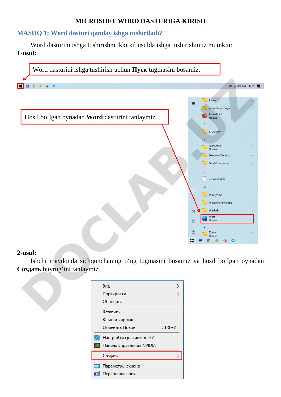 Microsoft Word dasturiga kirish
