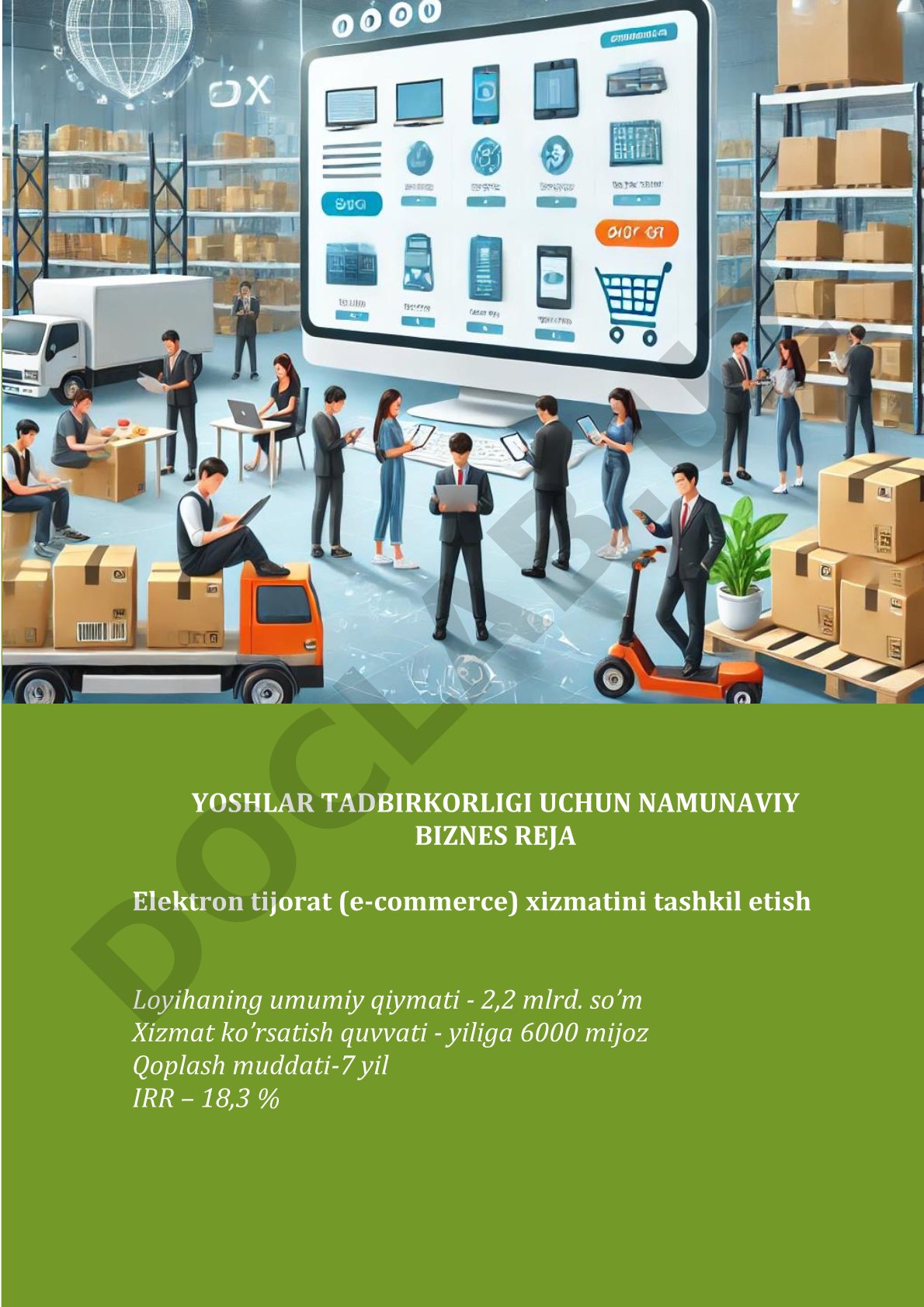 Yoshlar tadbirkorligi uchun namunaviy biznes reja: Elektron tijorat (e-commerce) xizmatini tashkil etish