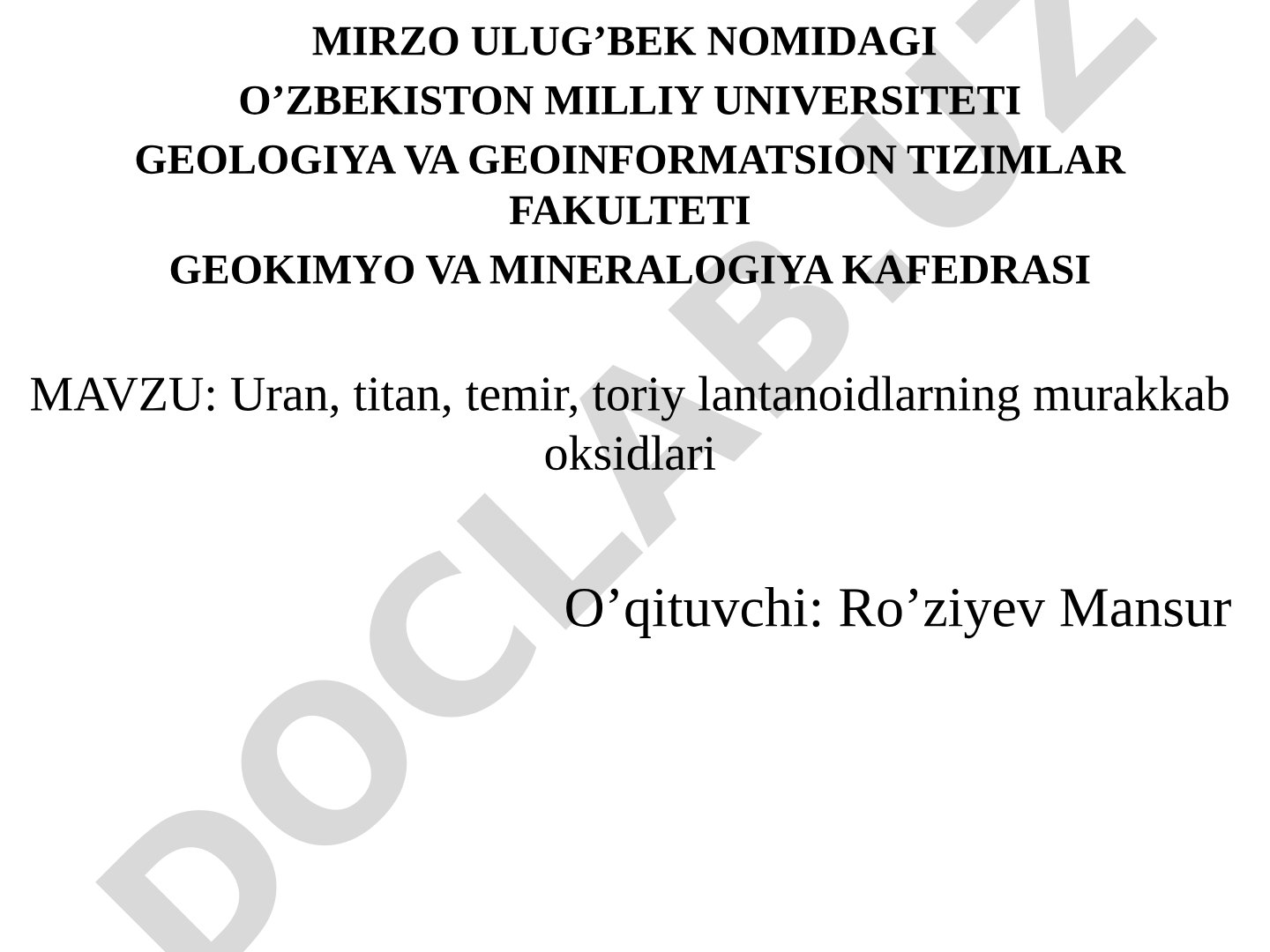 Uran, titan, temir, toriy lantanoidlarning murakkab oksidlari