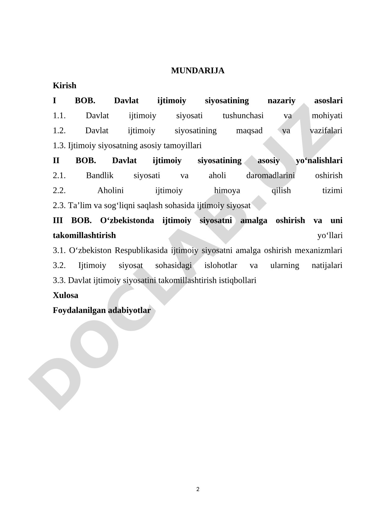 Davlatning ijtimoiy siyosati