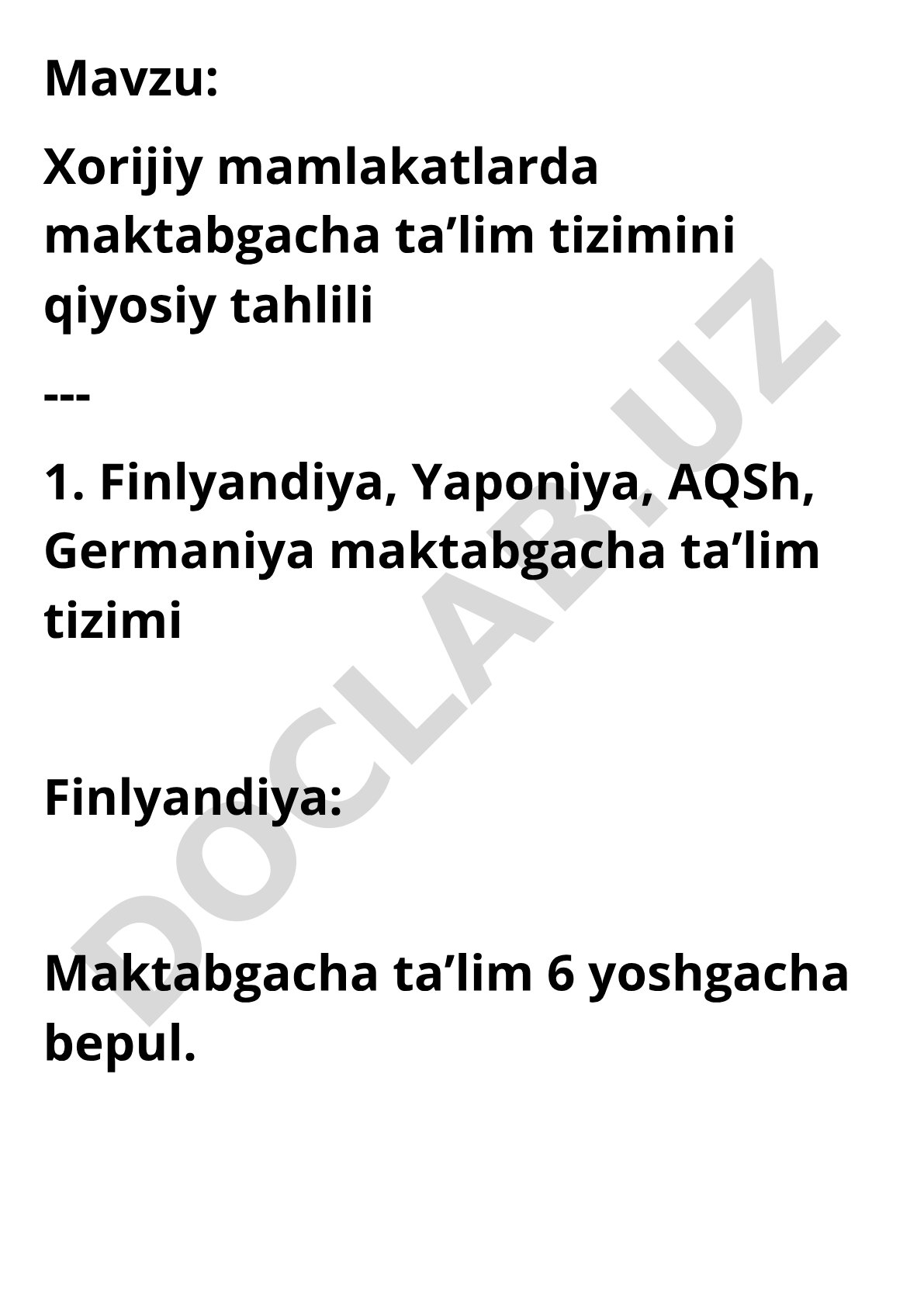 Xorijiy mamlakatlarda maktabgacha ta’lim tizimini qiyosiy tahlili