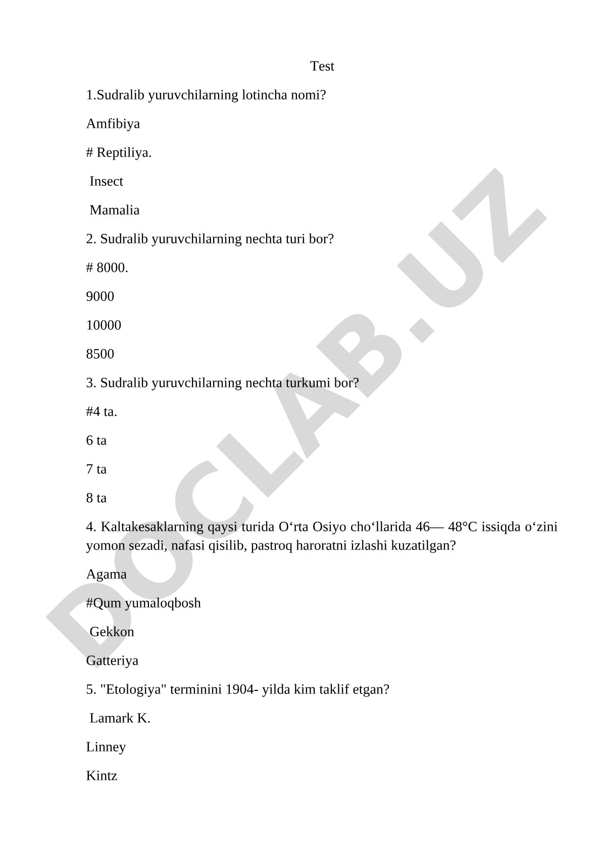 Sudralib yuruvchilar haqida test savollari