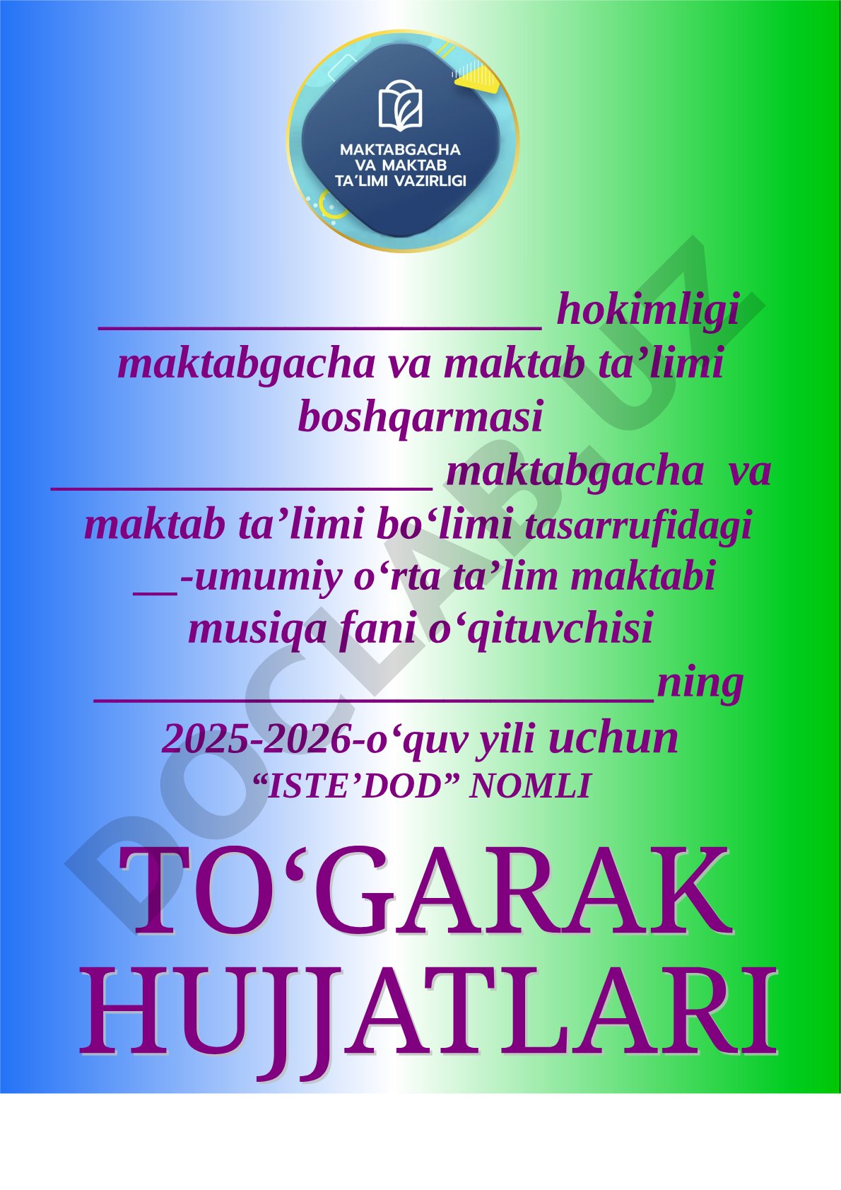Iste'dod to'garagi 2025-2026 o'quv yili ish rejasi