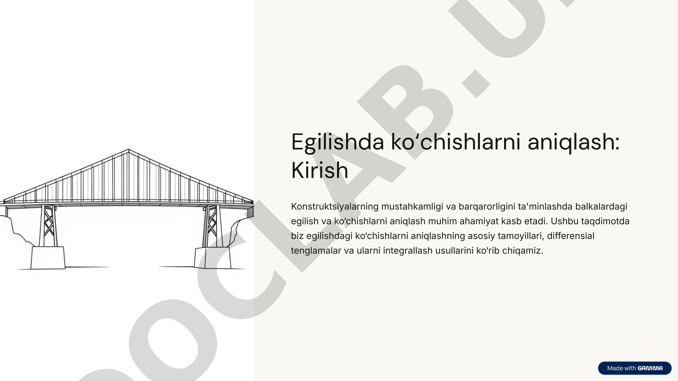 Balkalarda egilish va ko‘chishlarni aniqlashning differensial tenglamalar va integrallash