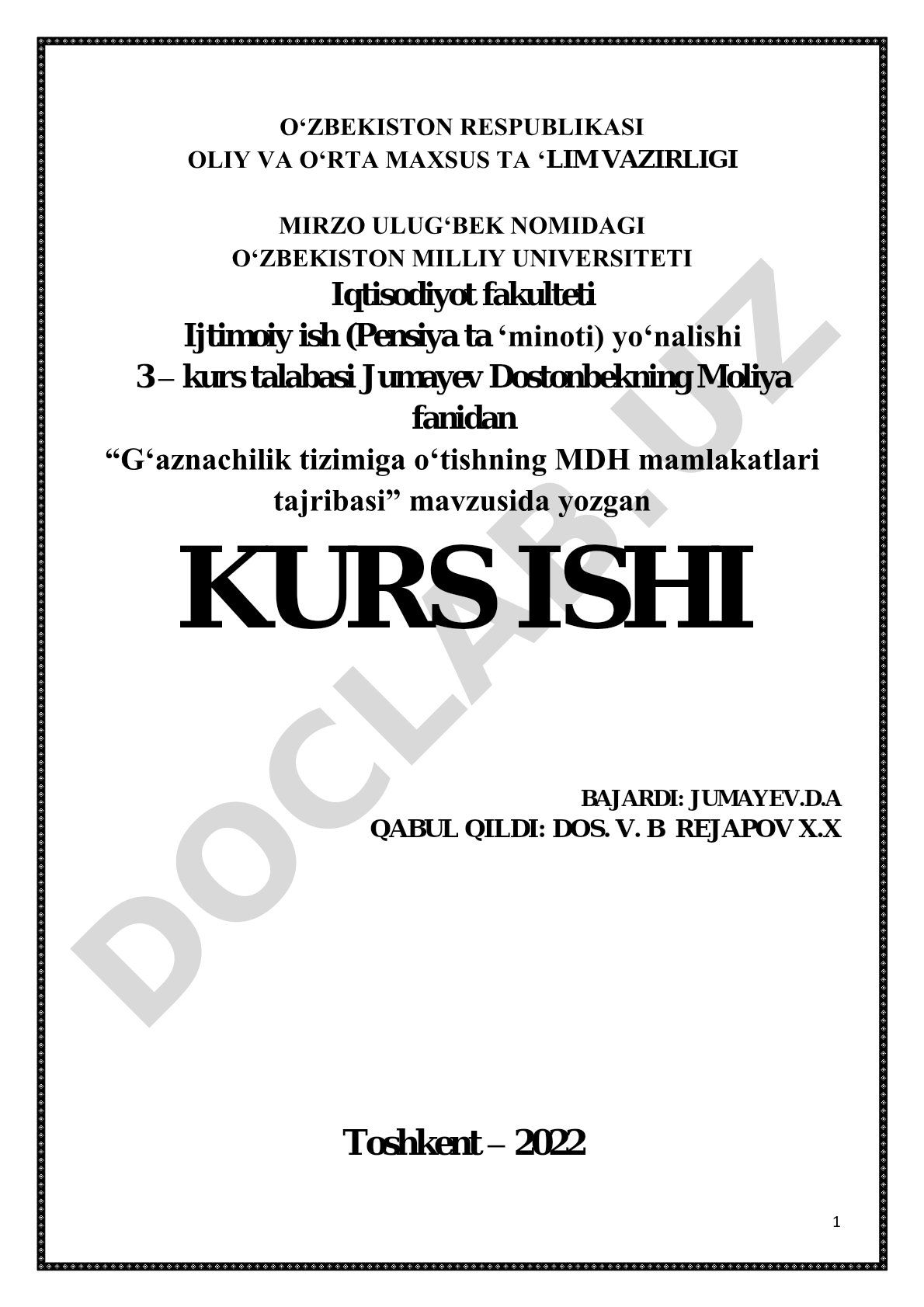 G‘aznachilik tizimiga o‘tishning MDH mamlakatlari tajribasi