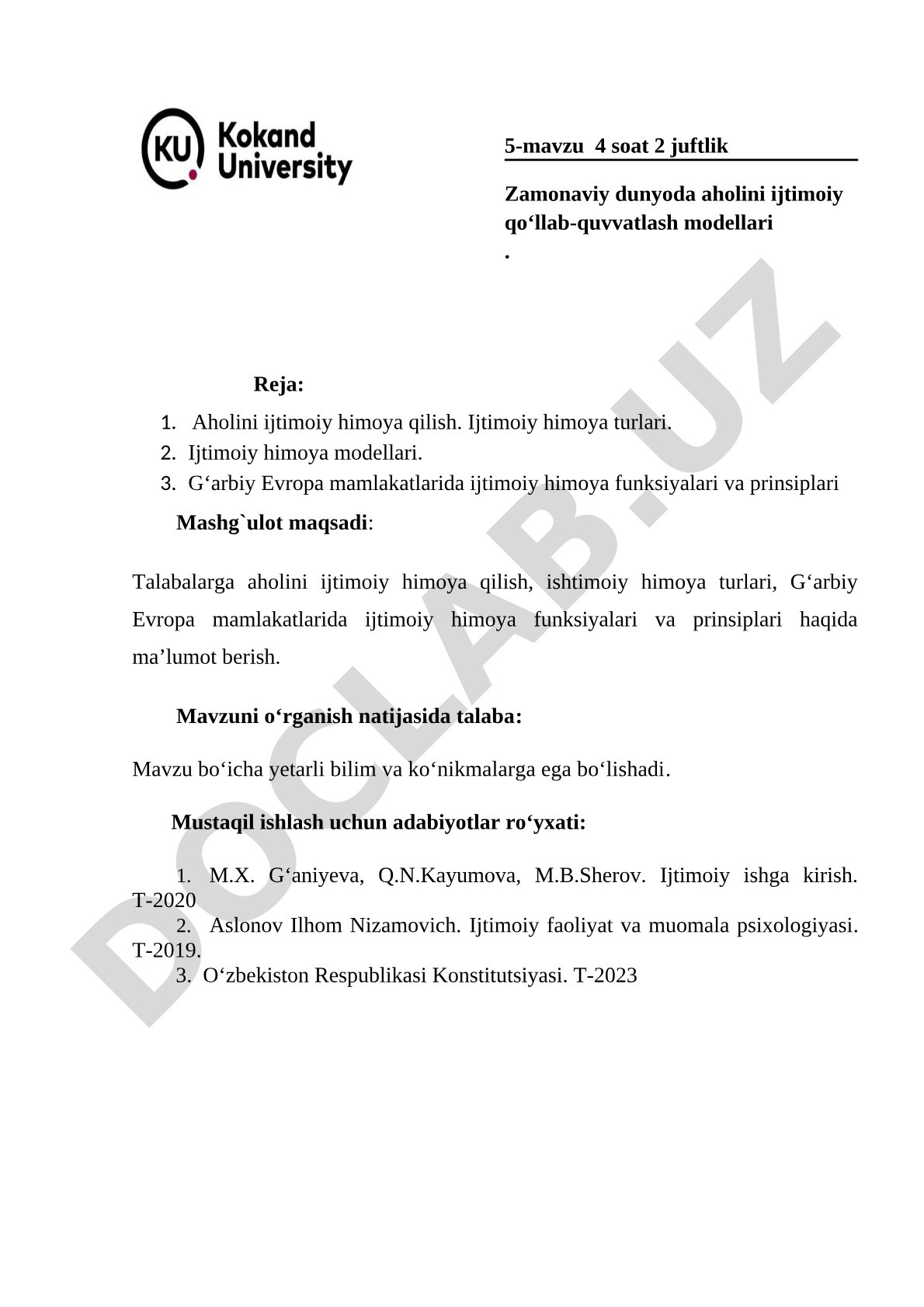 Zamonaviy dunyoda aholini ijtimoiy qo‘llab-quvvatlash modellari