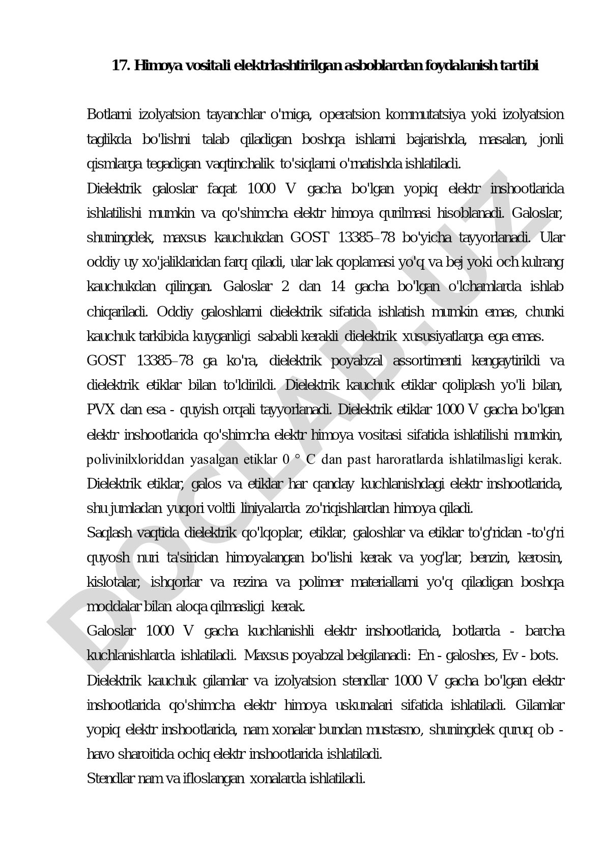 Himoya vositali elektrlashtirilgan asboblardan foydalanish tartibi
