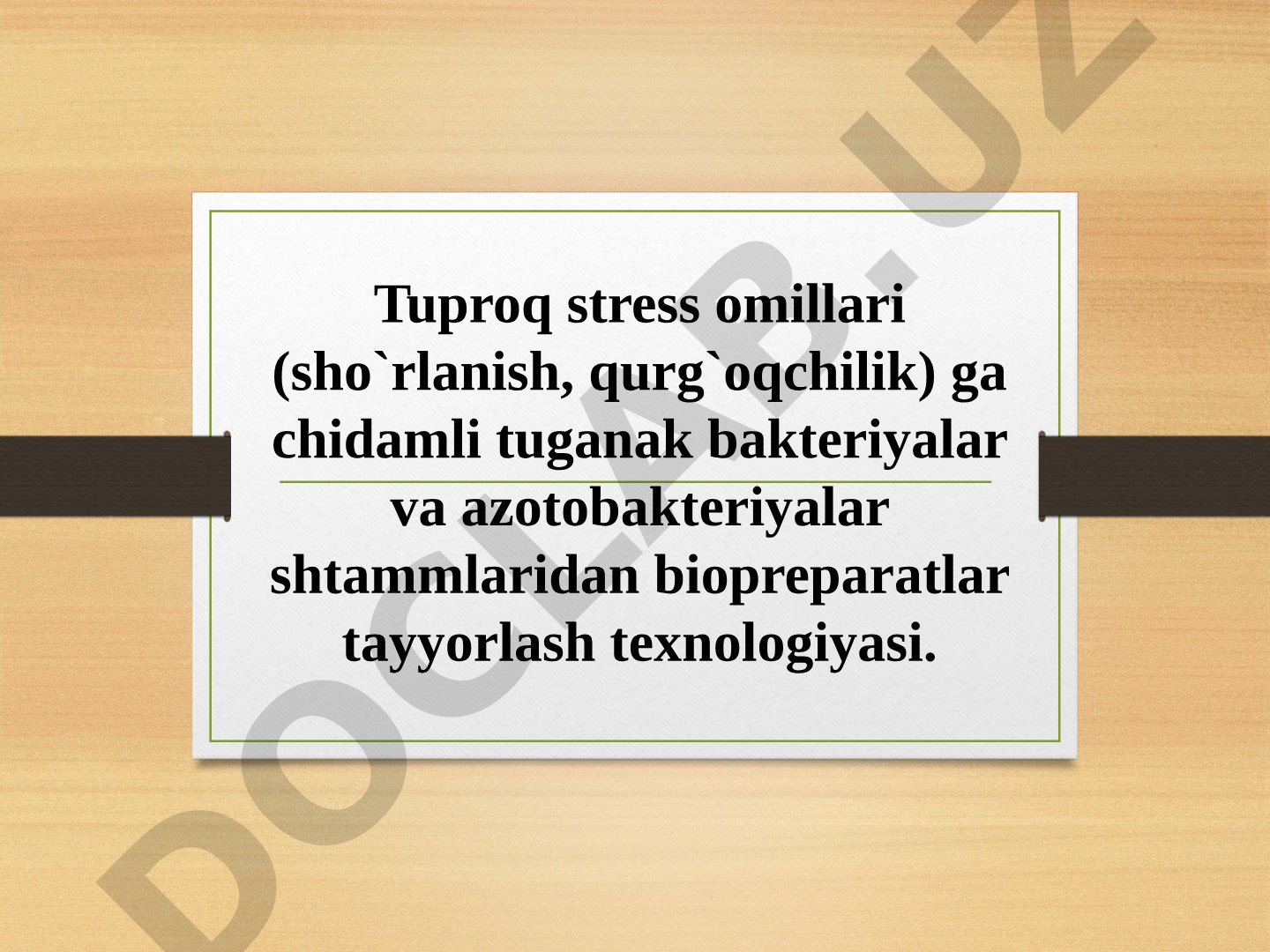 Stressga chidamli tuganak bakteriyalar va azotobakteriyalardan biopreparatlar tayyorlash texnologiyasi