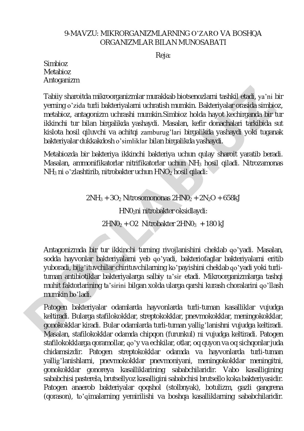 Mikroorganizmlarning o'zaro va boshqa organizmlar bilan munosabati