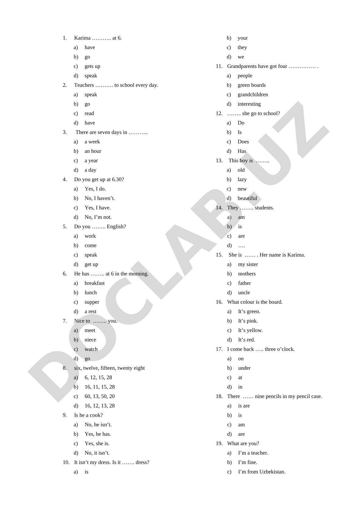 English Grammar and Vocabulary Practice Test