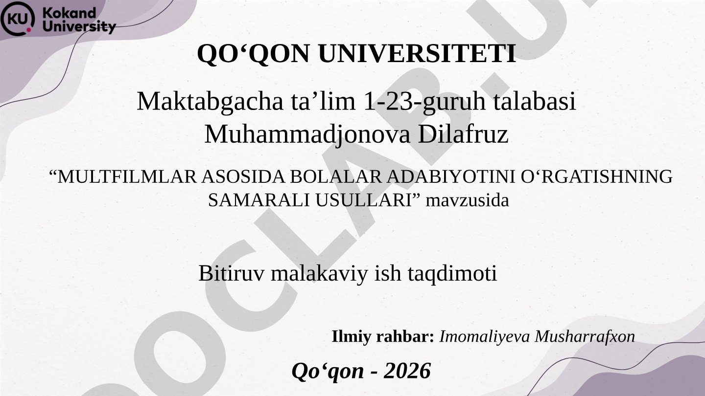 Multfilmlar asosida bolalar adabiyotini o‘rgatishning samarali usullari