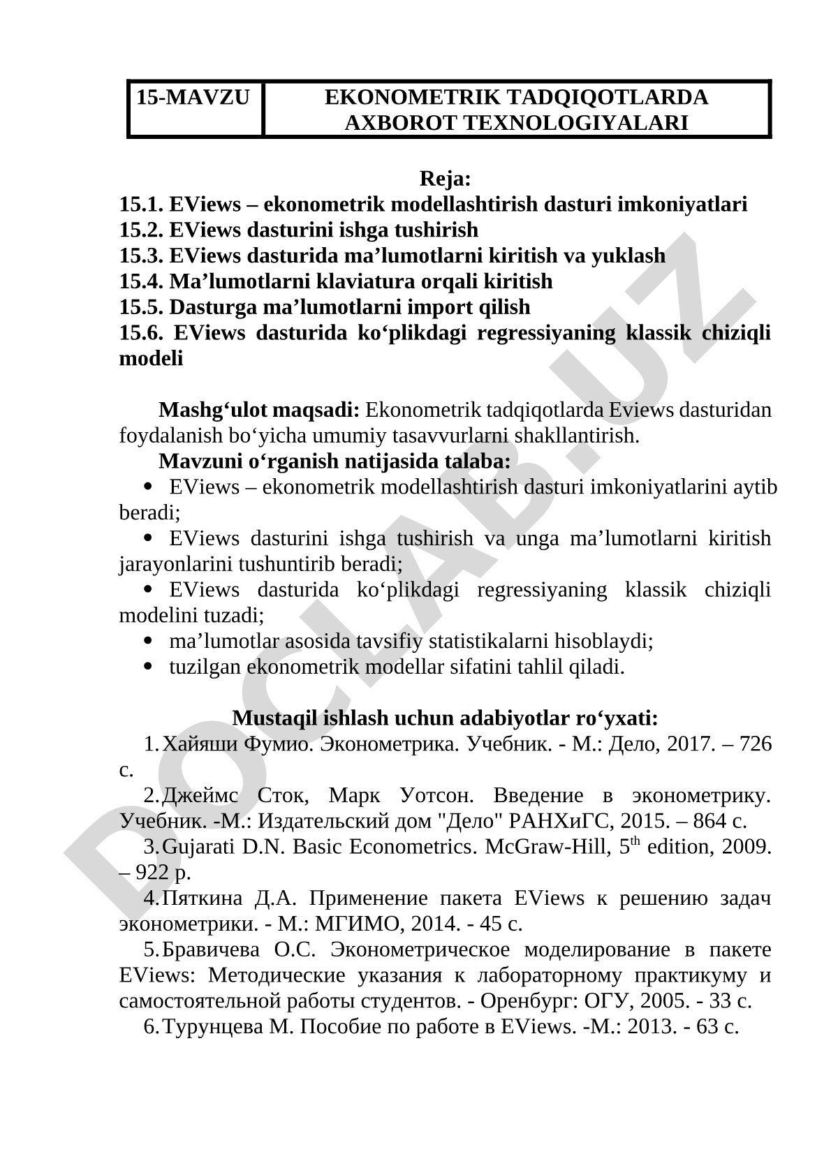 Ekonometrik tadqiqotlarda axborot texnologiyalari