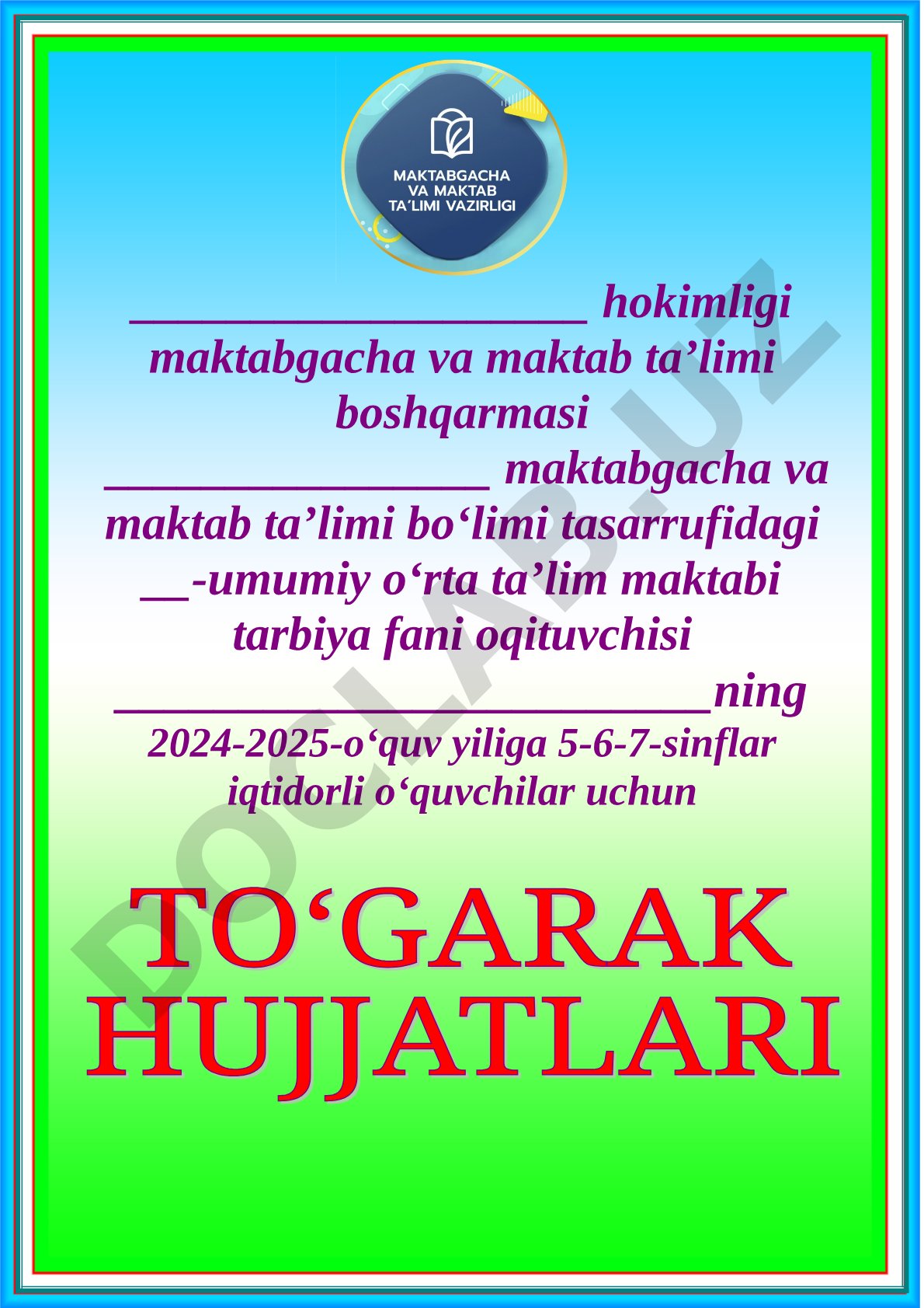 2024-2025-o‘quv yili 5-6-7-sinflar iqtidorli o‘quvchilar uchun to‘garak ish rejasi