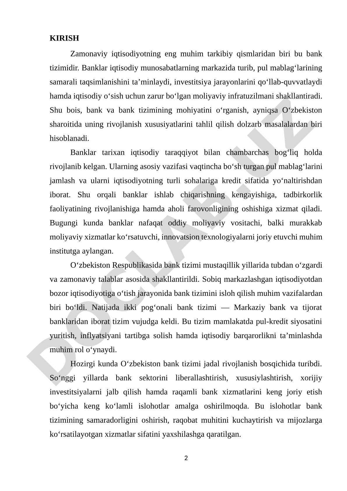 Bank va O'zbekistonning bank tizimi