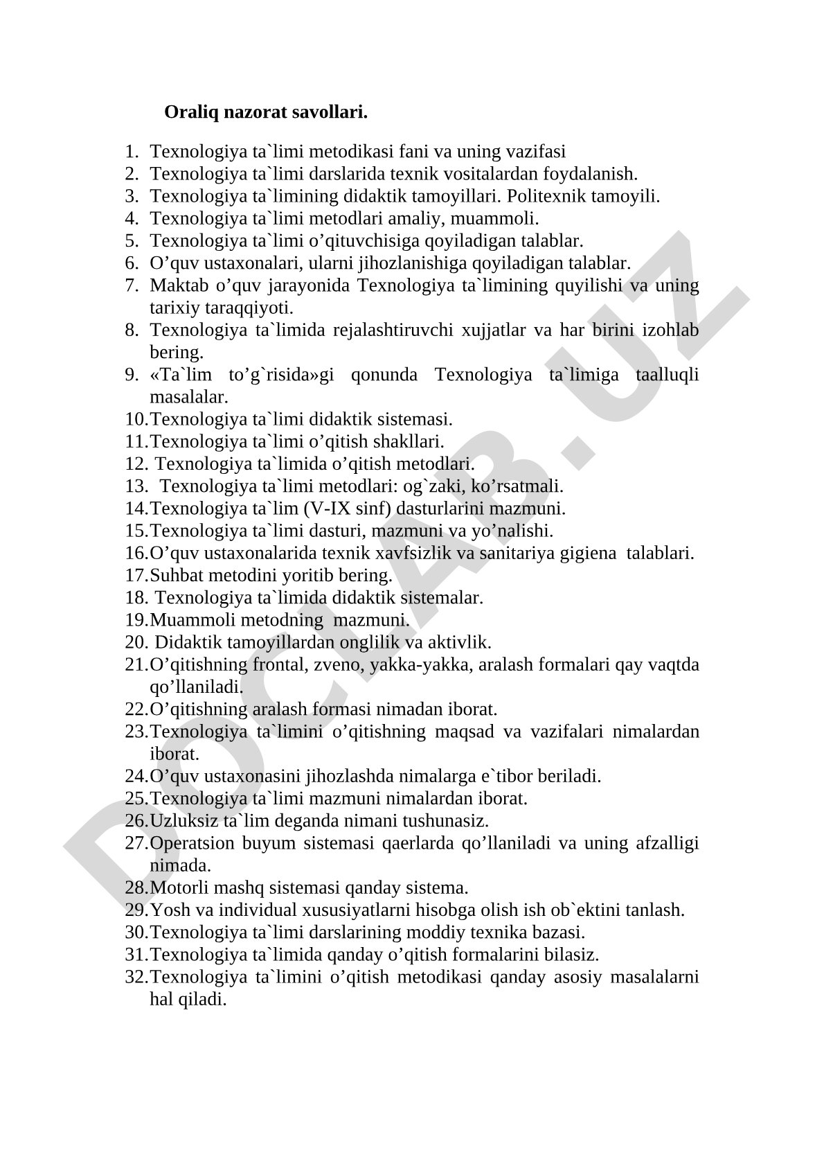 Texnologiya ta'limi metodikasi fanining vazifalari va didaktik tamoyillari