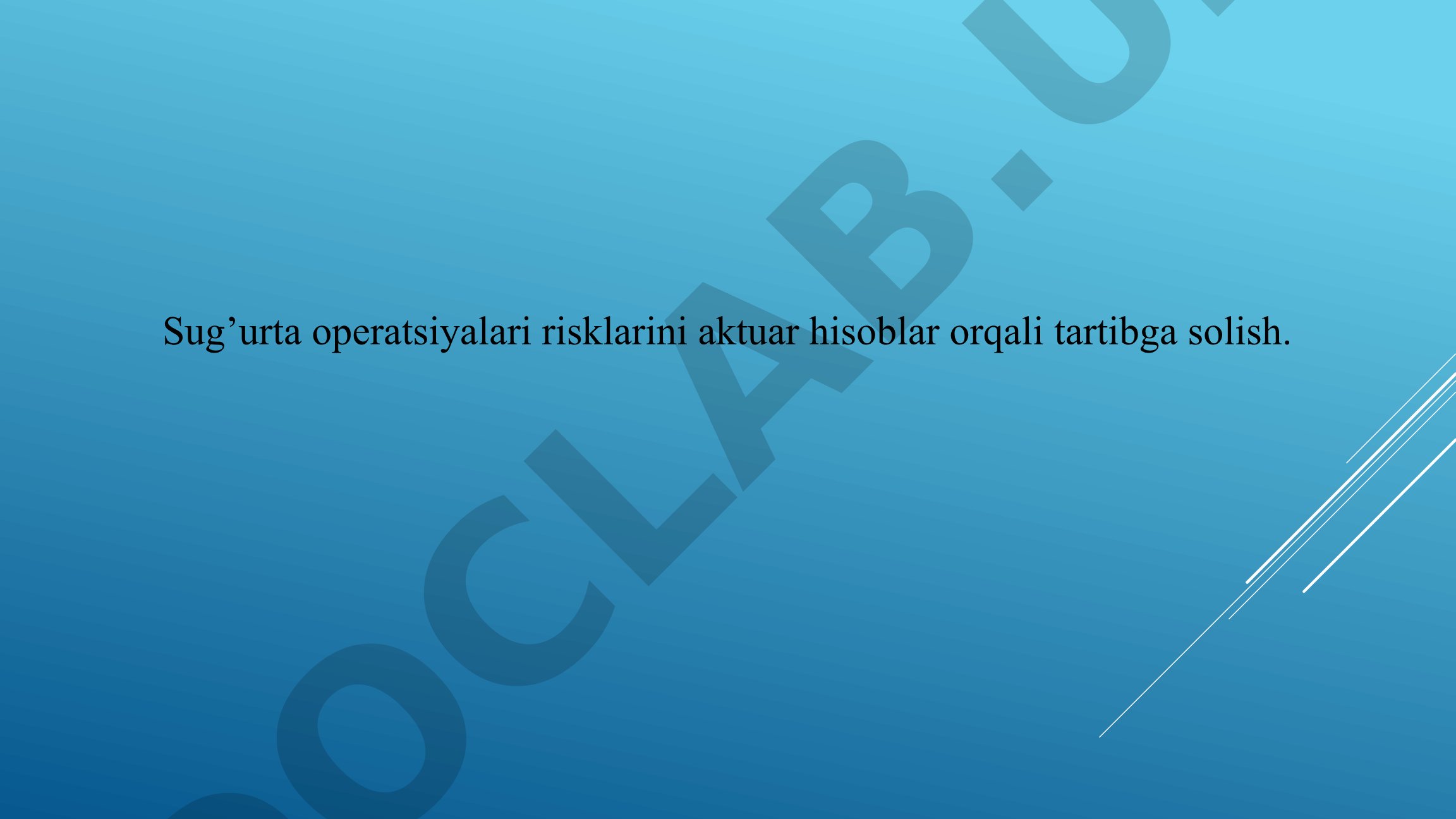 Sug’urta operatsiyalari risklarini aktuar hisoblar orqali tartibga solish. Aktuar xizmatlarini koʻrsatish tartibi toʻgʻrisida NIZOM