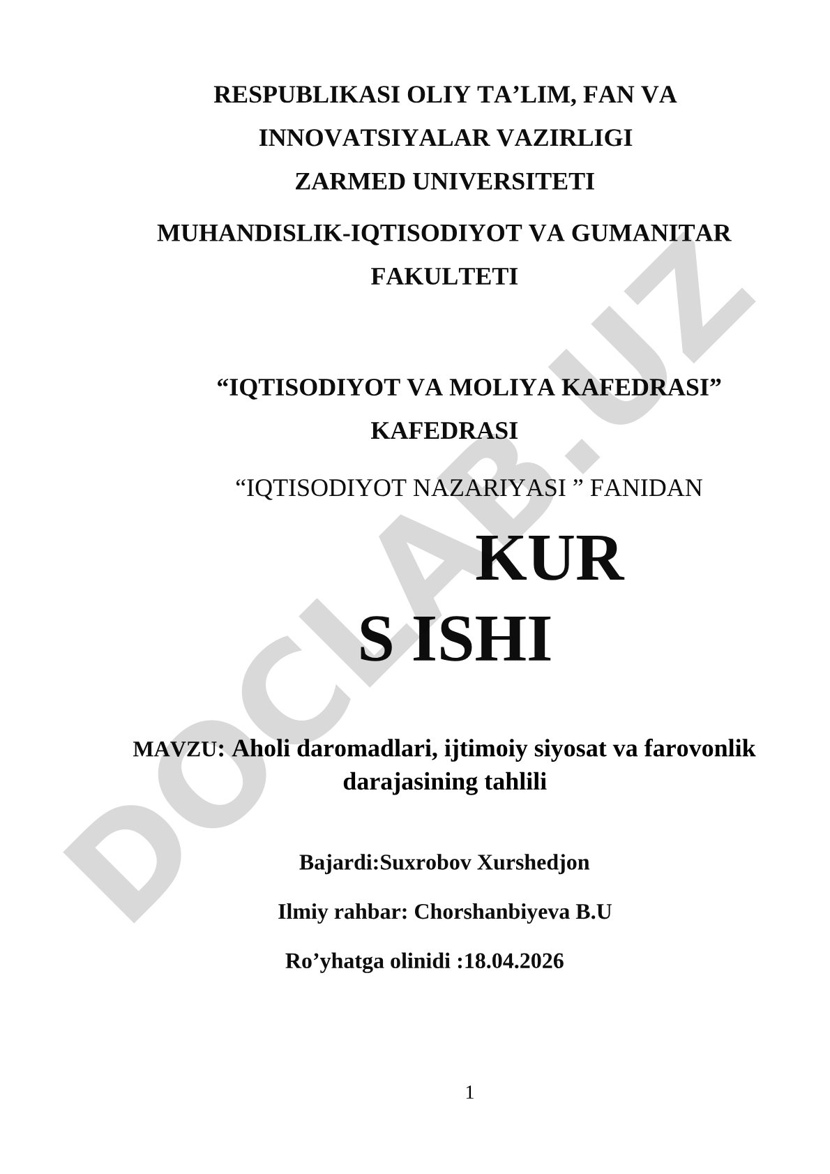 Aholi daromadlari, ijtimoiy siyosat va farovonlik darajasining tahlili