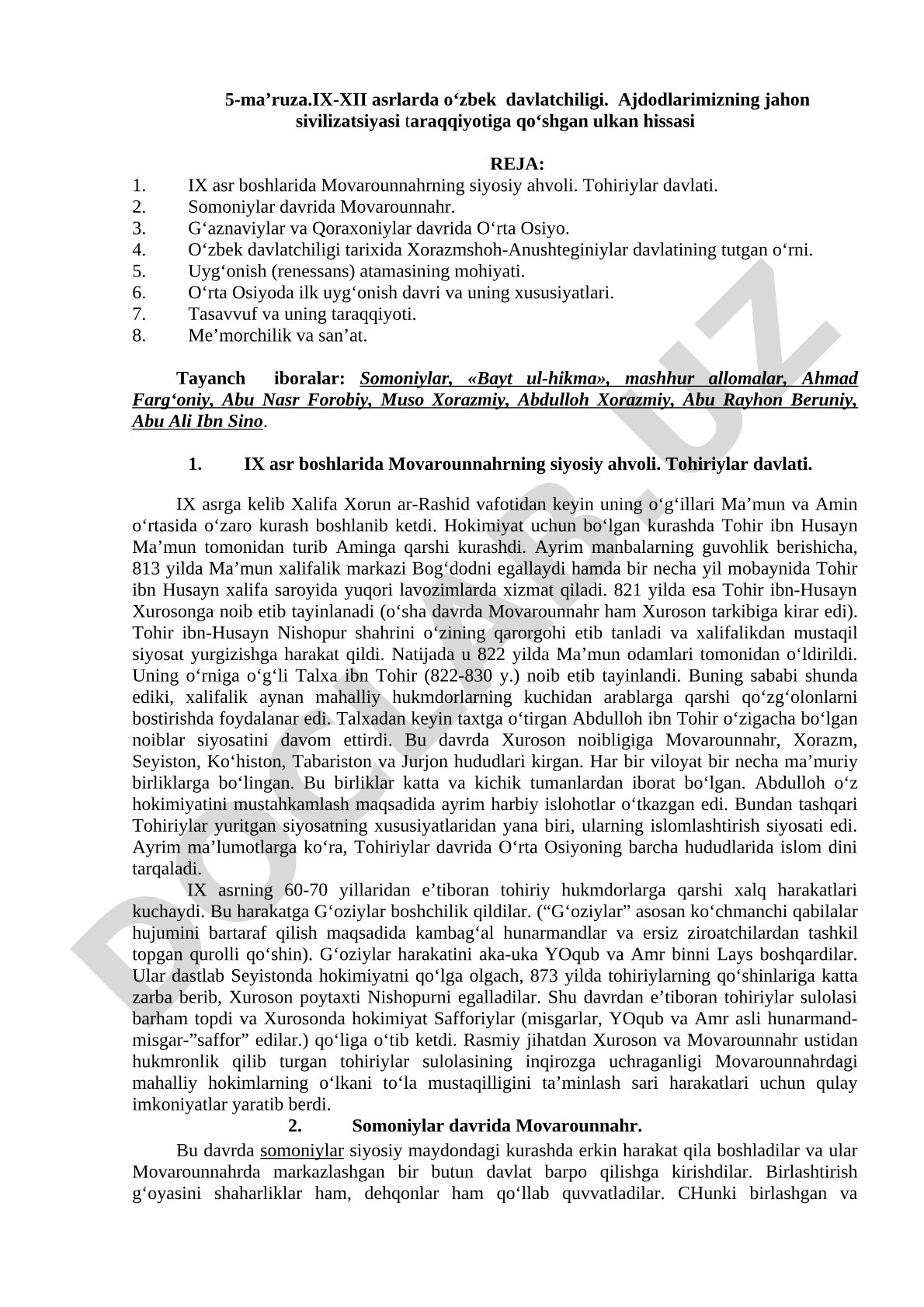 IX-XII asrlarda o‘zbek davlatchiligi