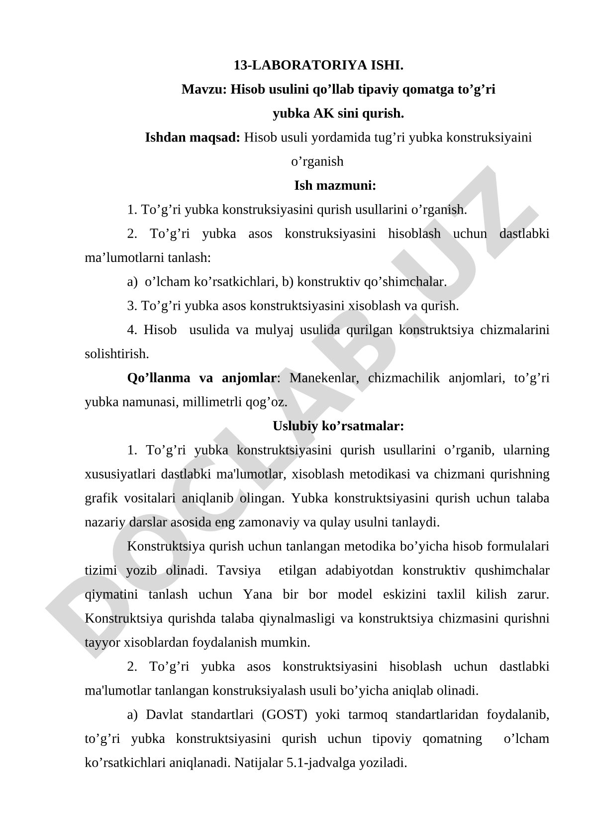 Hisob usulini qo’llab tipaviy qomatga to’g’ri yubka AK sini qurish