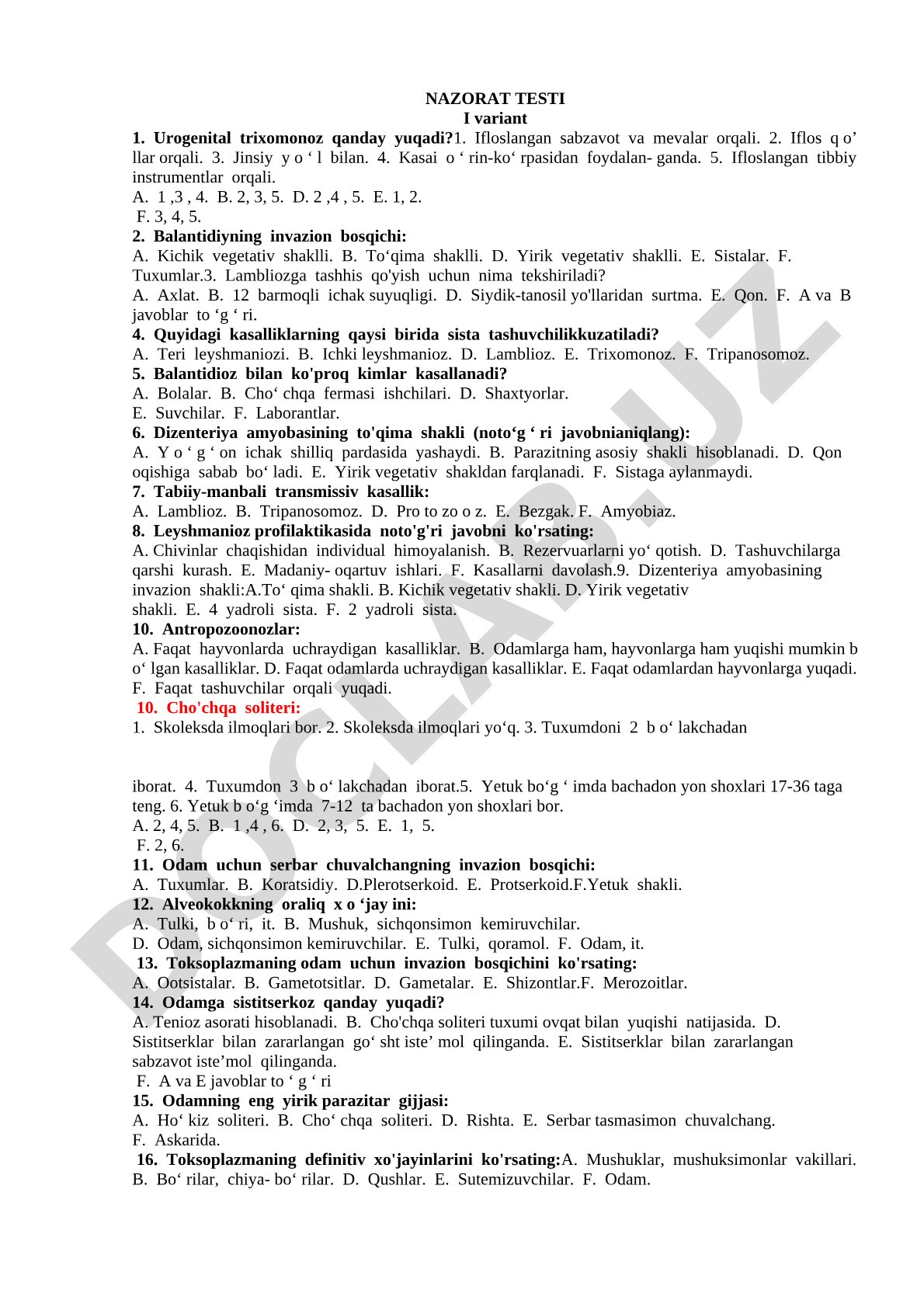 Nazorat testi I variant
