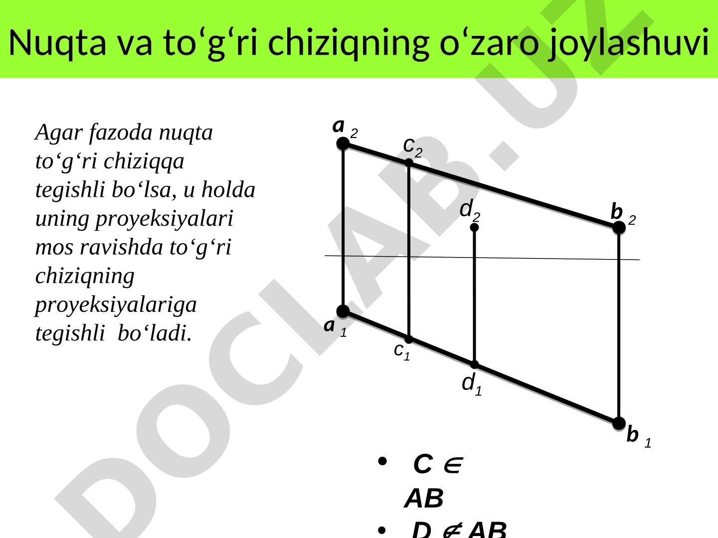 Nuqta va to‘g‘ri chiziqning o‘zaro joylashuvi