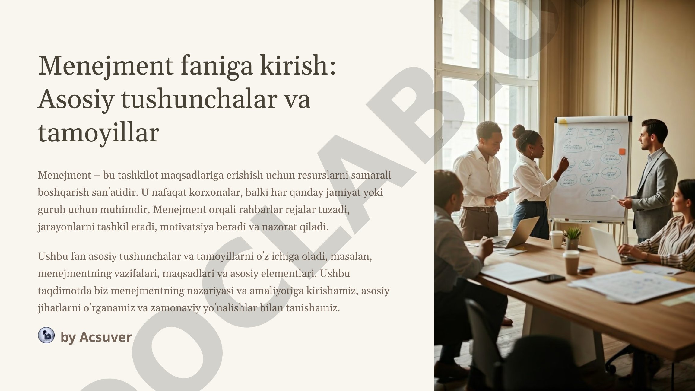 Menejment faniga kirish: Asosiy tushunchalar va tamoyillar