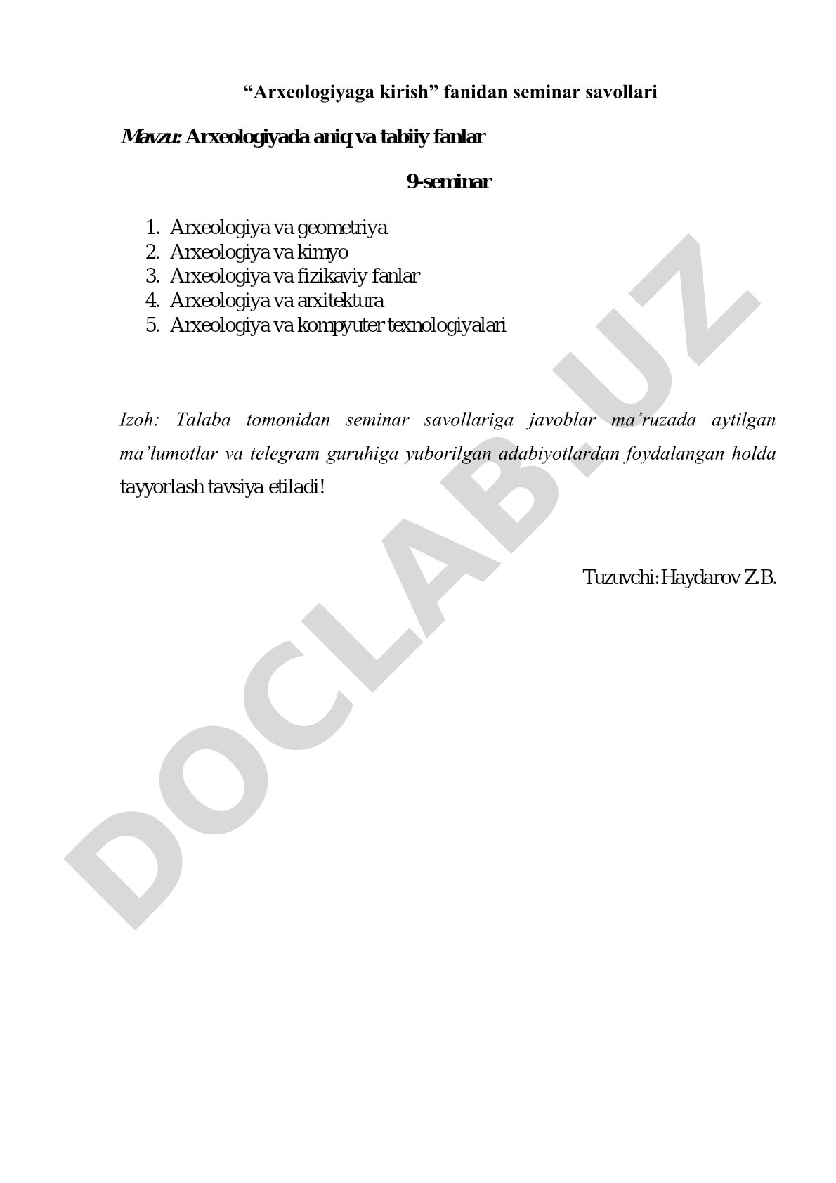 Arxeologiyada aniq va tabiiy fanlar