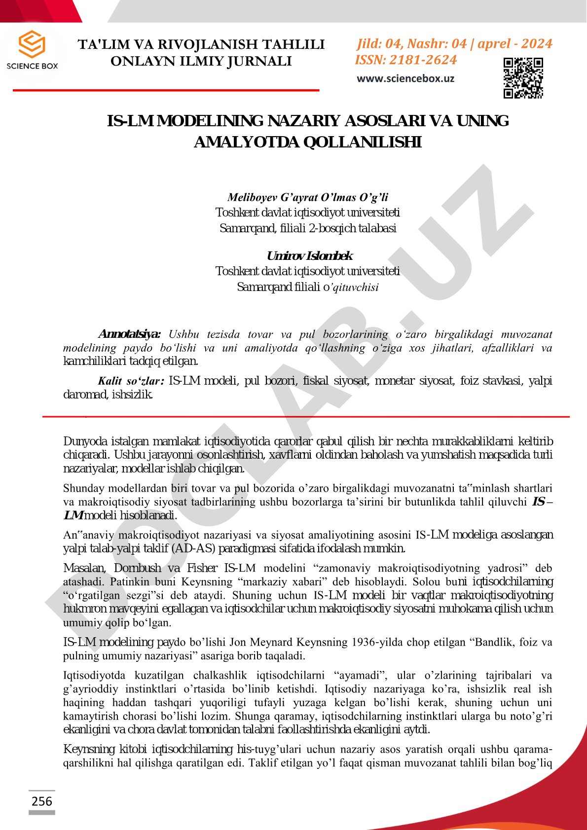 IS-LM modelining nazariy asoslari va uning amalyotda qollanilishi