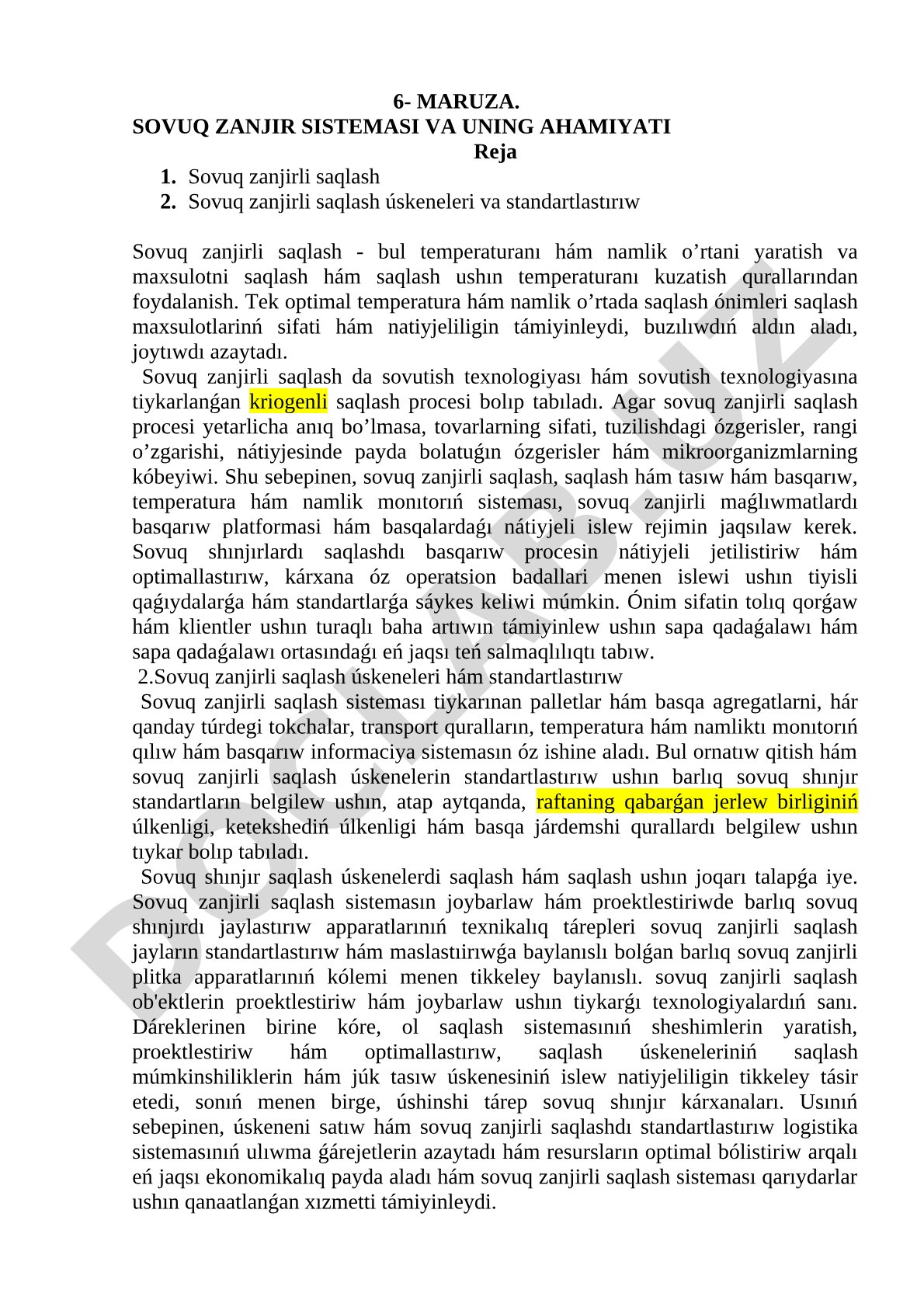 Sovuq zanjir sistemasi va uning ahamiyati