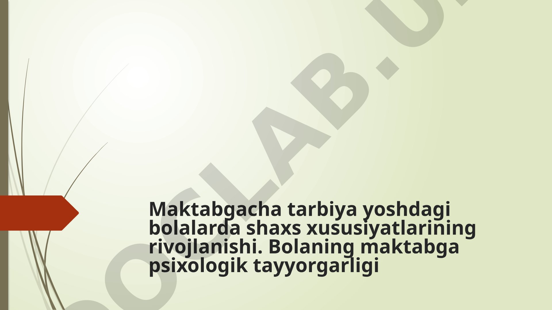 Maktabgacha tarbiya yoshdagi bolalarda shaxs xususiyatlarining rivojlanishi. Bolaning maktabga psixologik tayyorgarligi