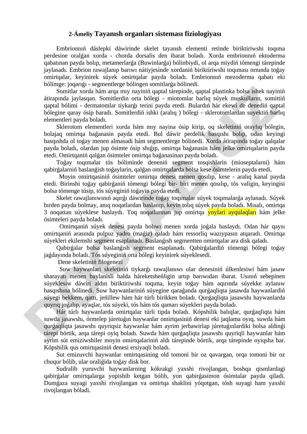 Tayanısh organları sisteması fiziologiyası