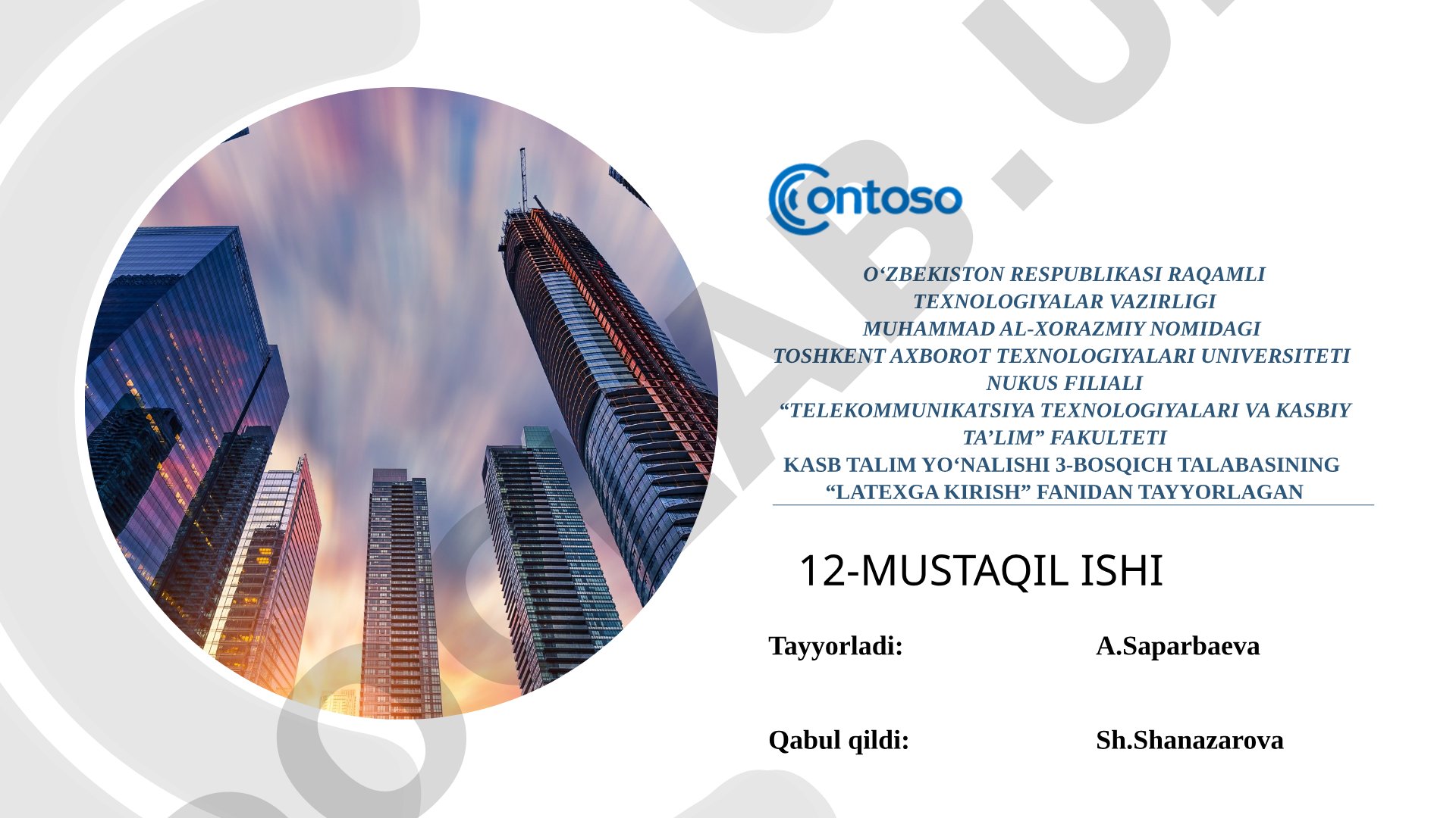 Latexga kirish fanidan mustaqil ish