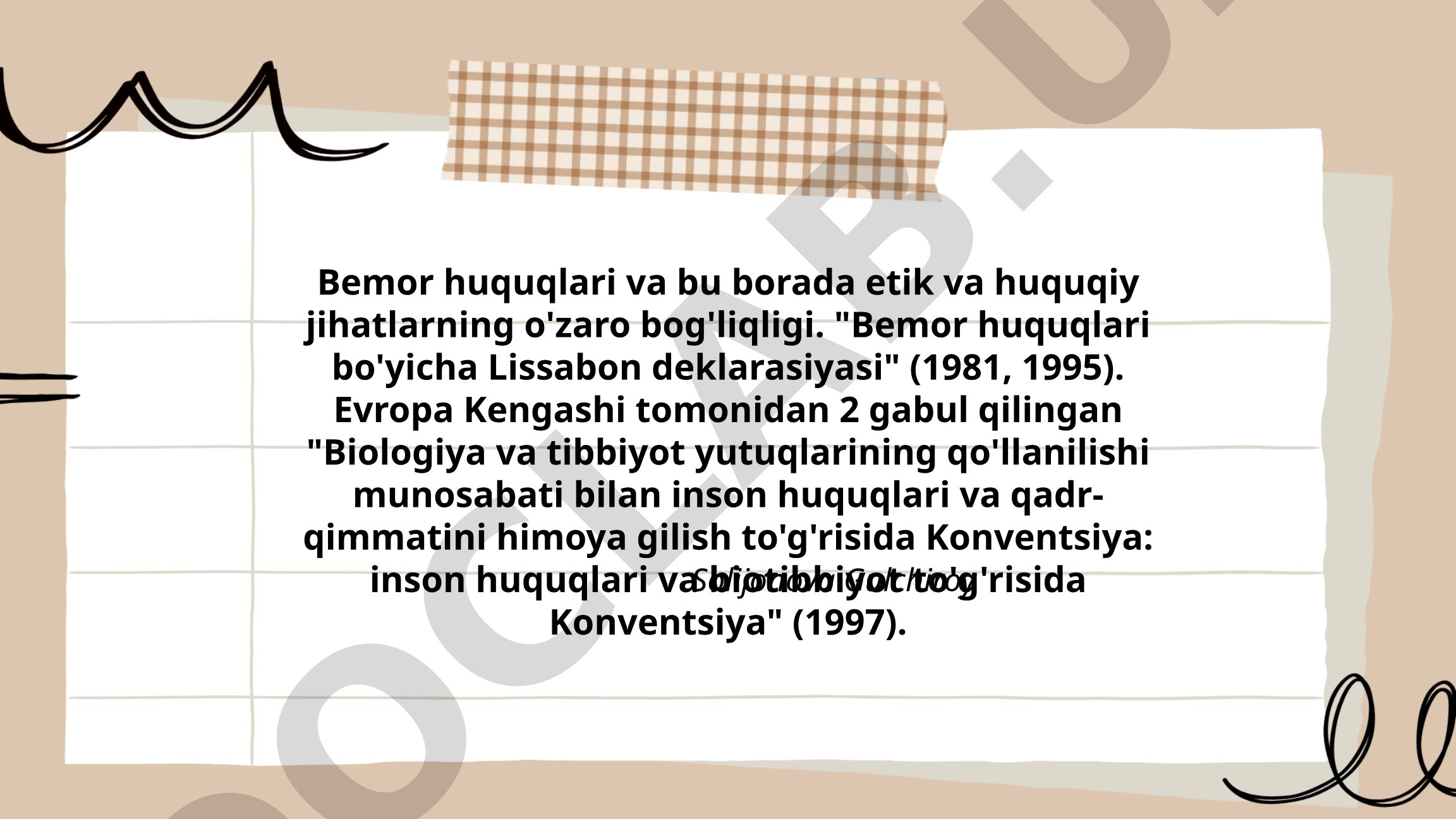 Bemor huquqlari va bu borada etik va huquqiy jihatlarning o'zaro bog'liqligi