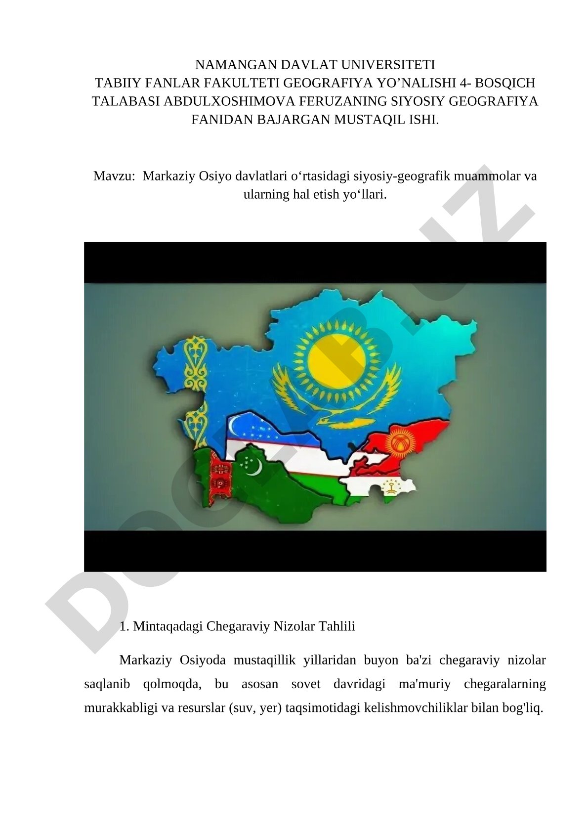 Markaziy Osiyo davlatlari o‘rtasidagi siyosiy-geografik muammolar va ularning hal etish yo‘llari